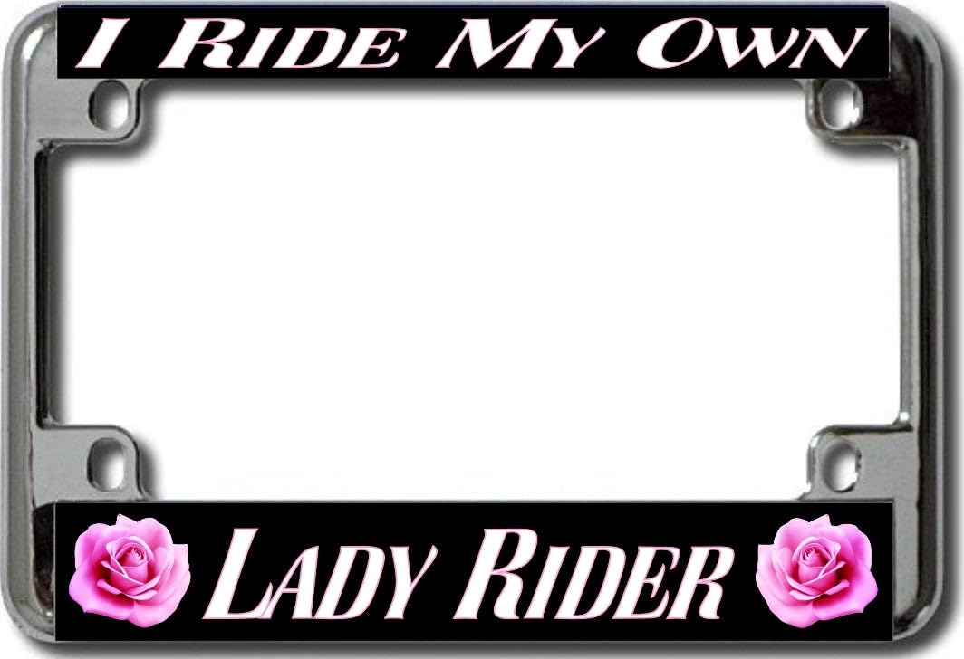Pink Rose Chrome Motorcycle License Plate Frame for Women - Stylish Bike Accessory for Harley, Cruiser & Sport Bikes - Perfect Gift for Female Riders