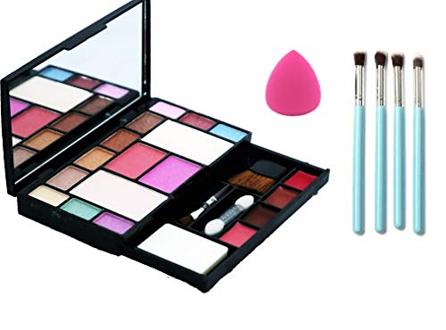 Miss Hot 6171 Complete Makeup Kit - 4Pcs Blue Eyeliner, Lipstick, Eyeshadow with Makeup Brushes & Blender Puff | Perfect for Professional Makeup Artists & Beginners | Great for Parties, Weddings & Daily Beauty Routine