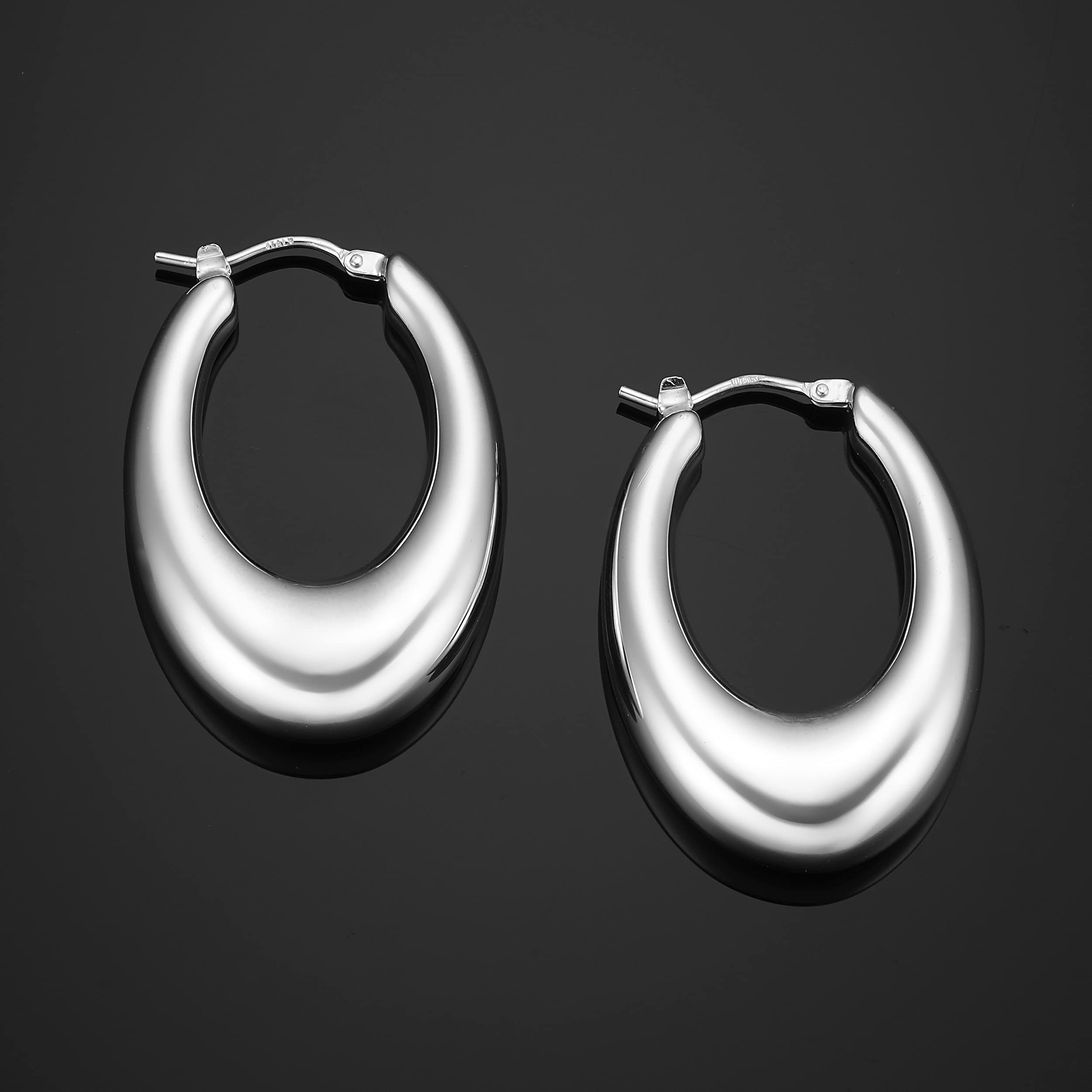 925 Sterling Silver Graduated Electroform Oval Hoop Earrings - 14mm Inner Diameter - Elegant Dangle Earrings for Women - Perfect for Parties, Weddings & Everyday Wear