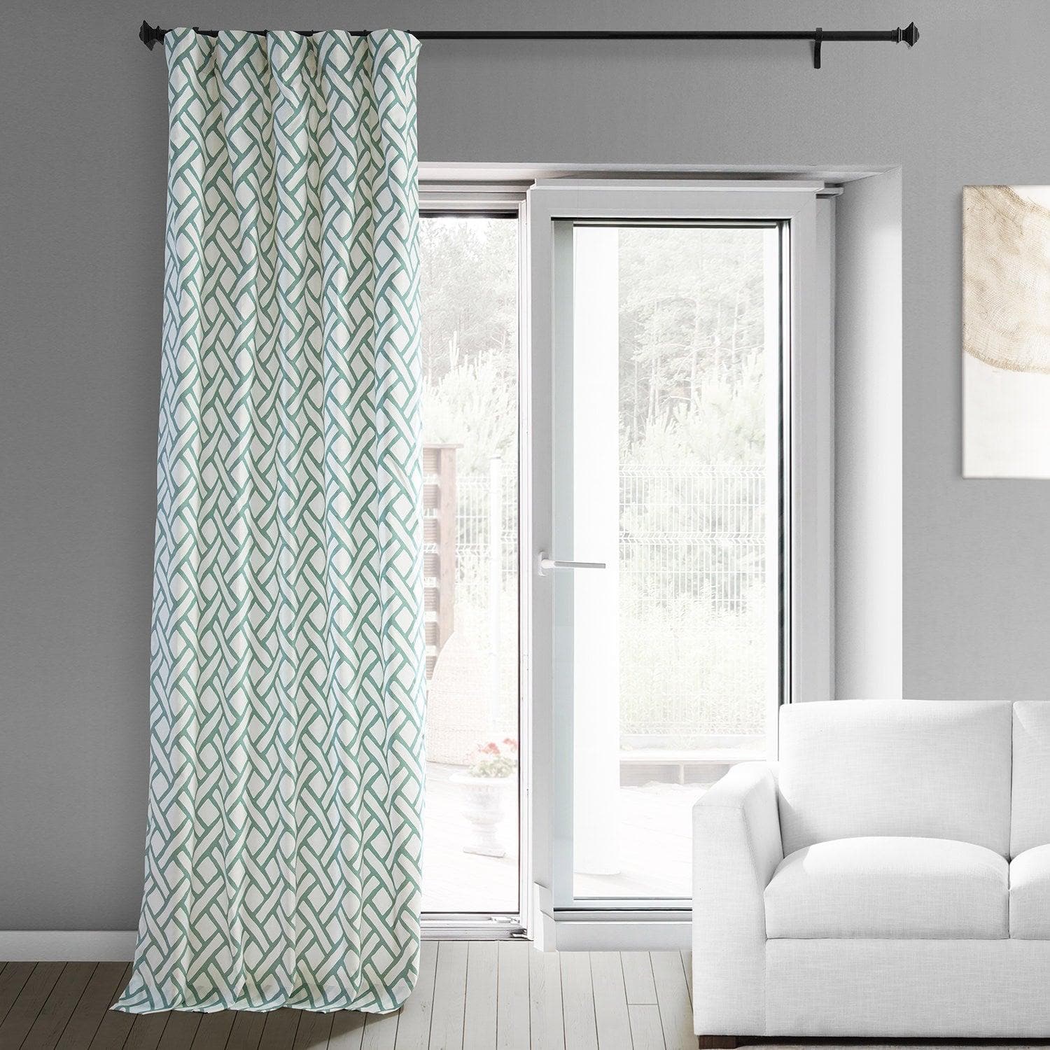 Custom Geometric Printed Cotton Curtains in Slate Blue - Perfect for Garden Path, Living Room & Bedroom Window Decor