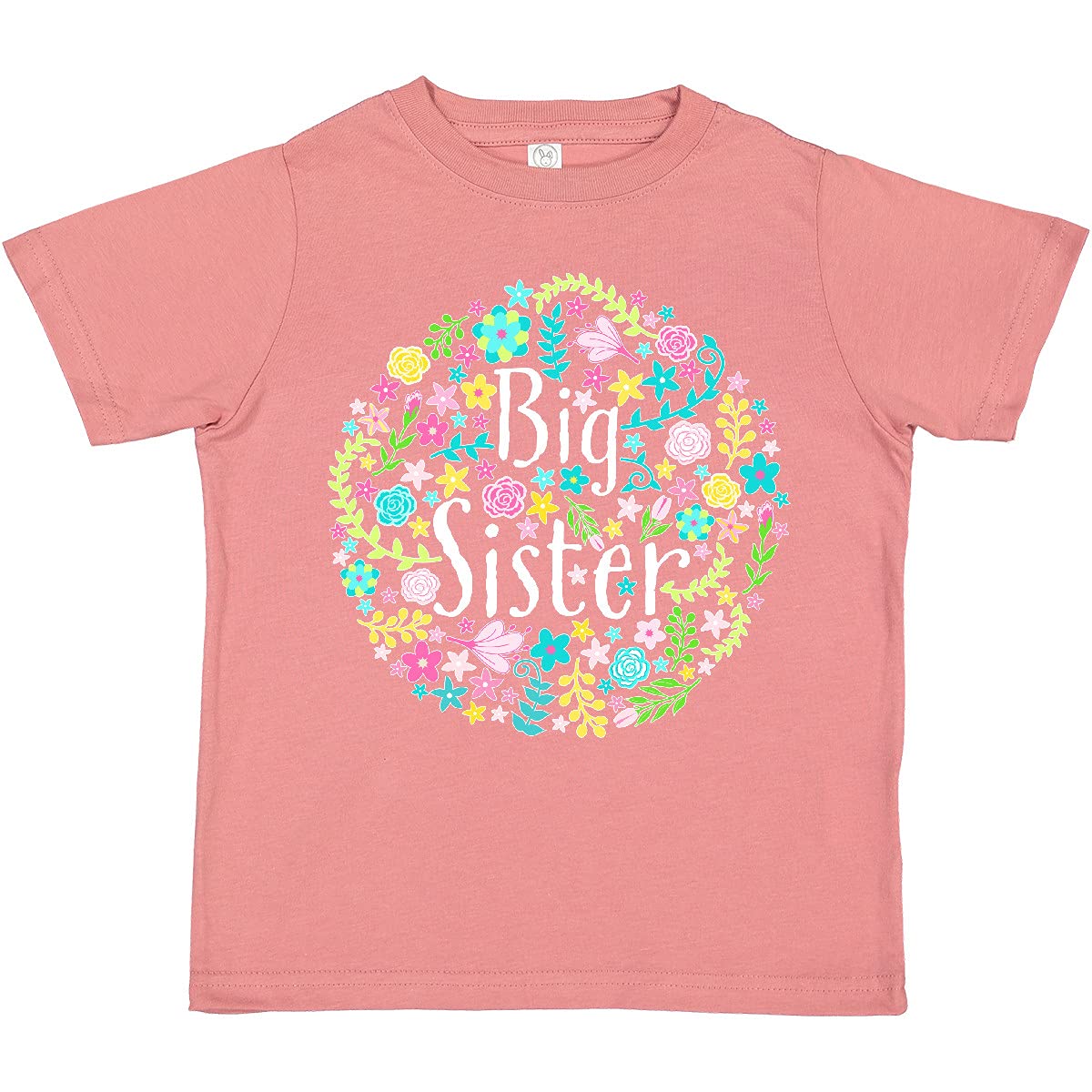 Inktastic Big Sister with Flower Circle Toddler T-Shirt - Cute Cotton Tee for Toddler Girls - Perfect for Sibling Matching Outfits, Family Photos & Special Occasions