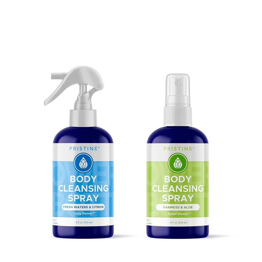 PRISTINE No Rinse Body Wash Spray for Women & Men - Natural Portable Shower Alternative, Travel & Camping Essential, Post-Workout Refresh (2 Pack)