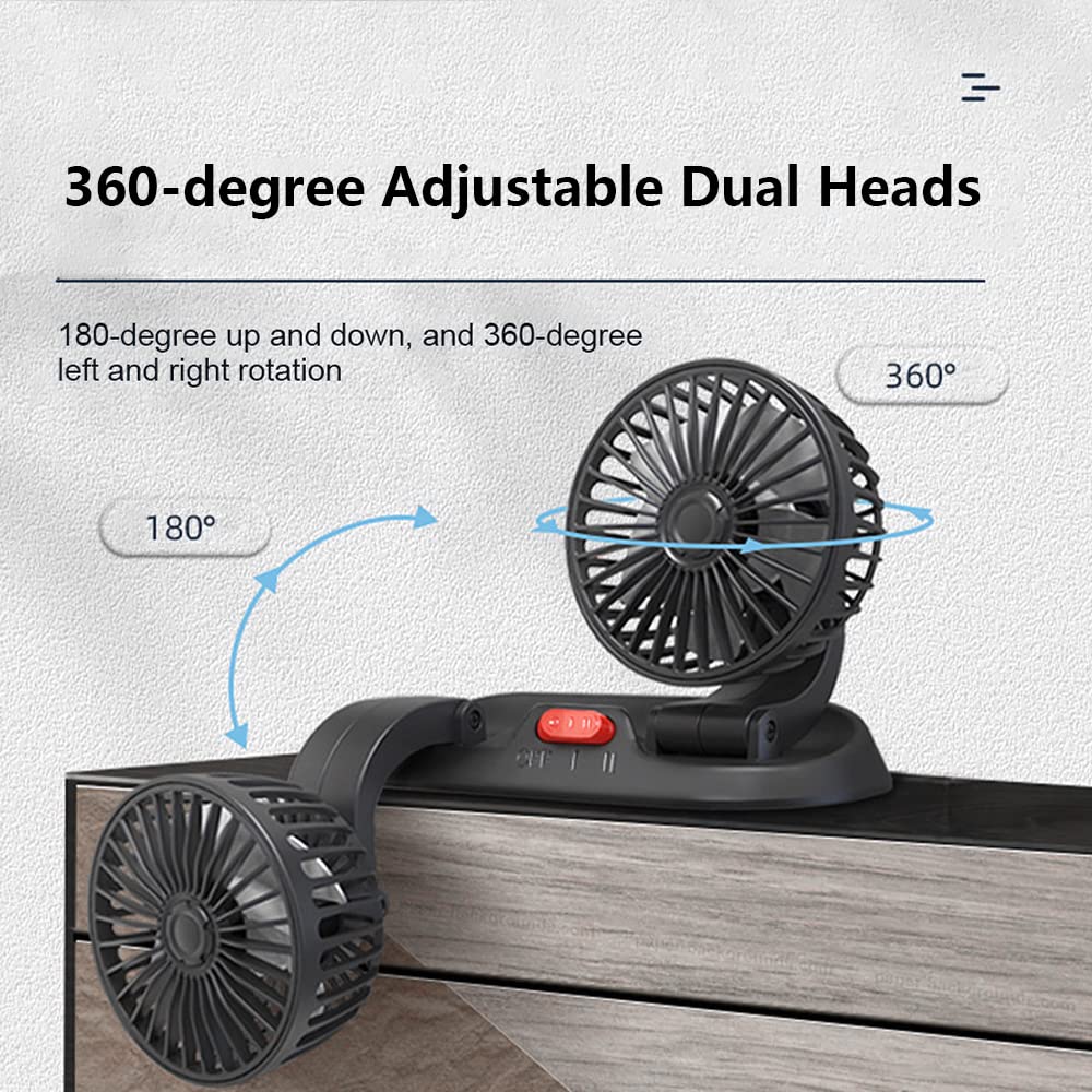 Dual Head USB Car Fan - Powerful 2-Speed Dashboard Vent Fan with High Airflow for Summer | Perfect for Cars, Trucks & RVs | Stay Cool on Road Trips & Commutes