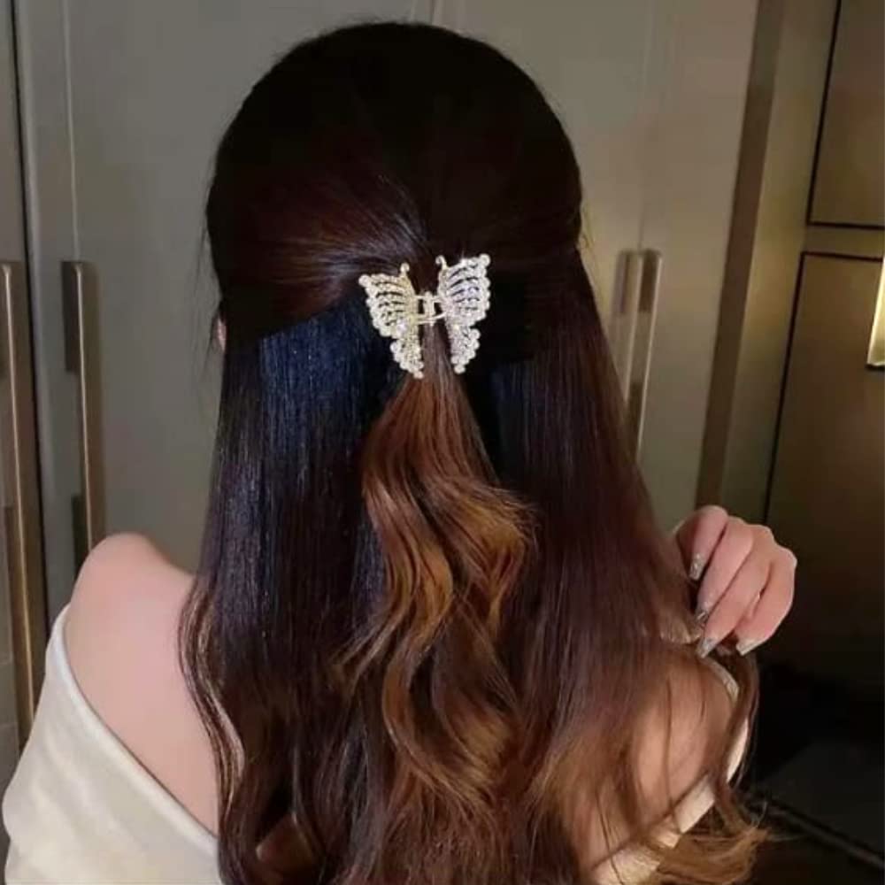 RSJ TRADERS Elegant Pearl Hair Clips for Women & Girls - Metal Claw Butterfly Hair Clip with Pearls - Perfect for Weddings, Parties & Everyday Use