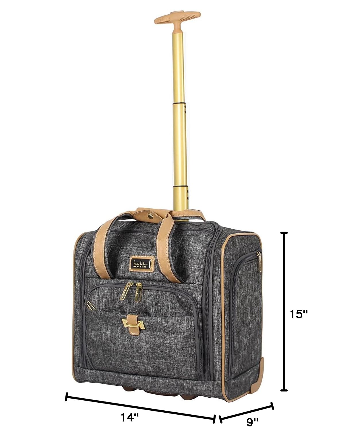 Nicole Miller 15 Inch Underseat Luggage - Lightweight Carry-On Spinner Suitcase for Women with 2 Wheels, Paige Silver | Perfect for Business Travel & Airplane Cabin Use