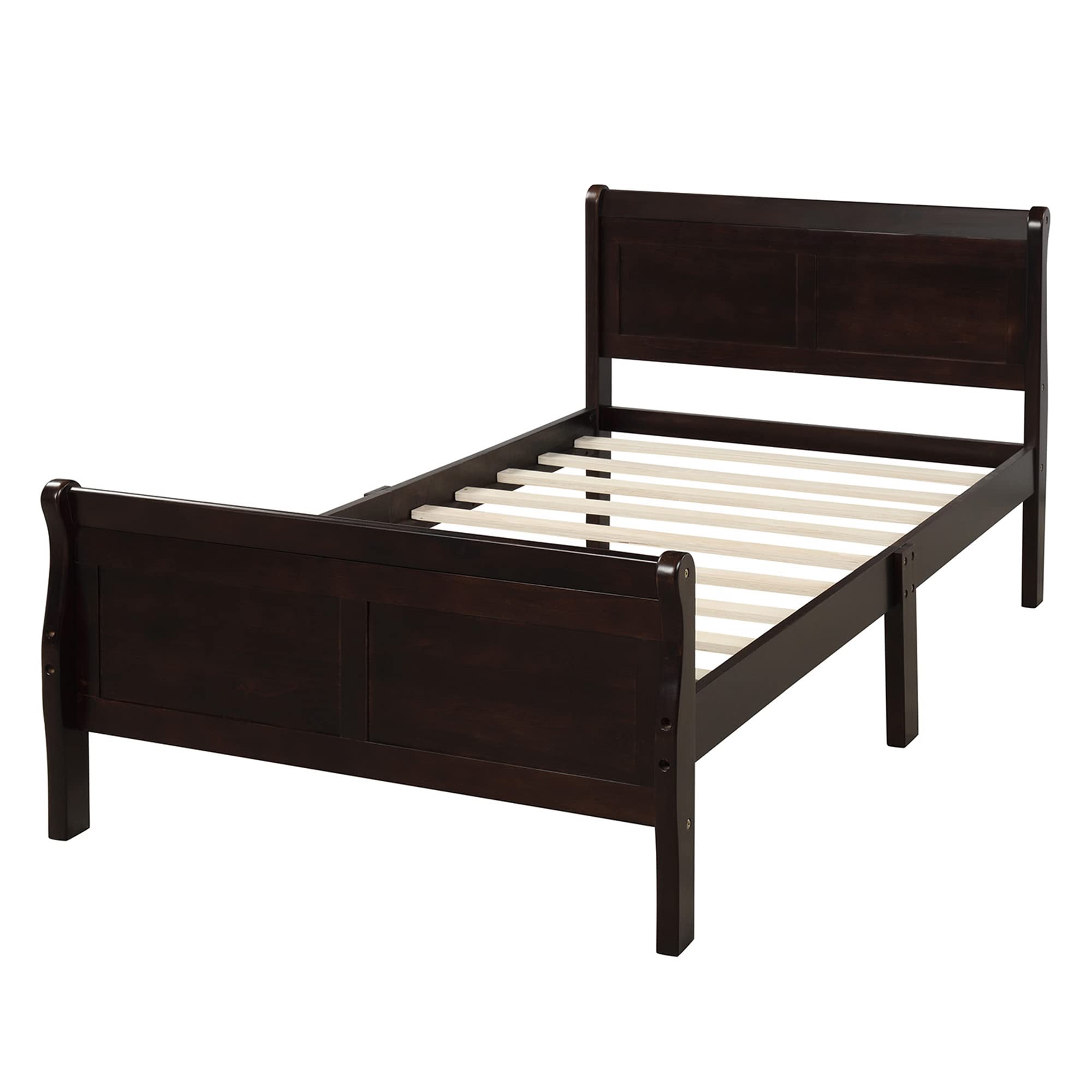 Rustic Twin Platform Bed Frame with Headboard & Footboard - Solid Wood Bedroom Furniture in Espresso Finish | Perfect for Guest Rooms, Kids' Rooms & Small Spaces