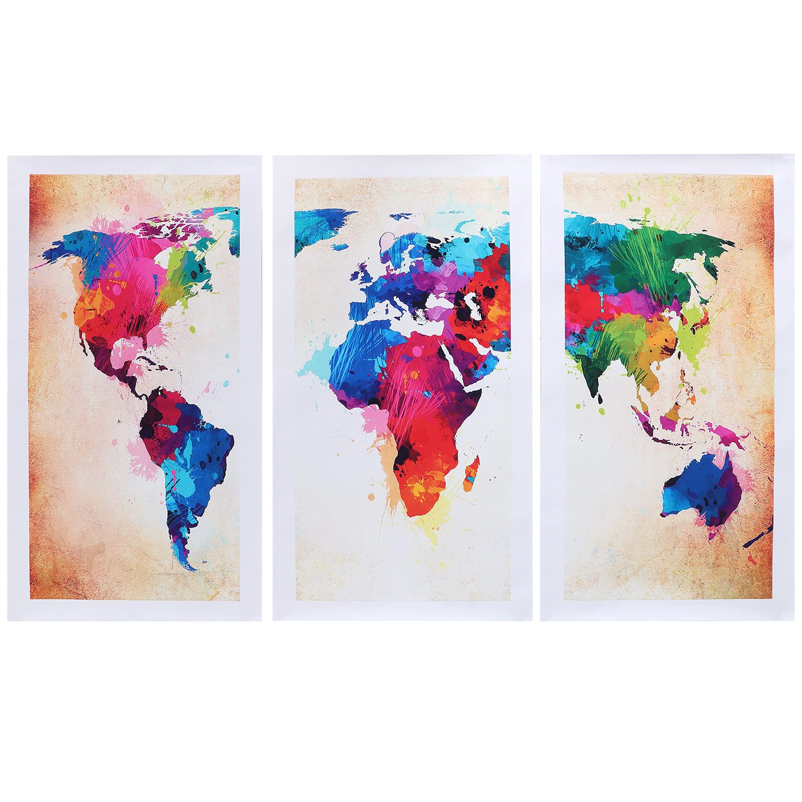 TeamSky 3-Piece Frameless Canvas Wall Art - Colorful World Map Painting for Home & Office Decor | Perfect for Living Room, Bedroom or Workspace Wall Decoration