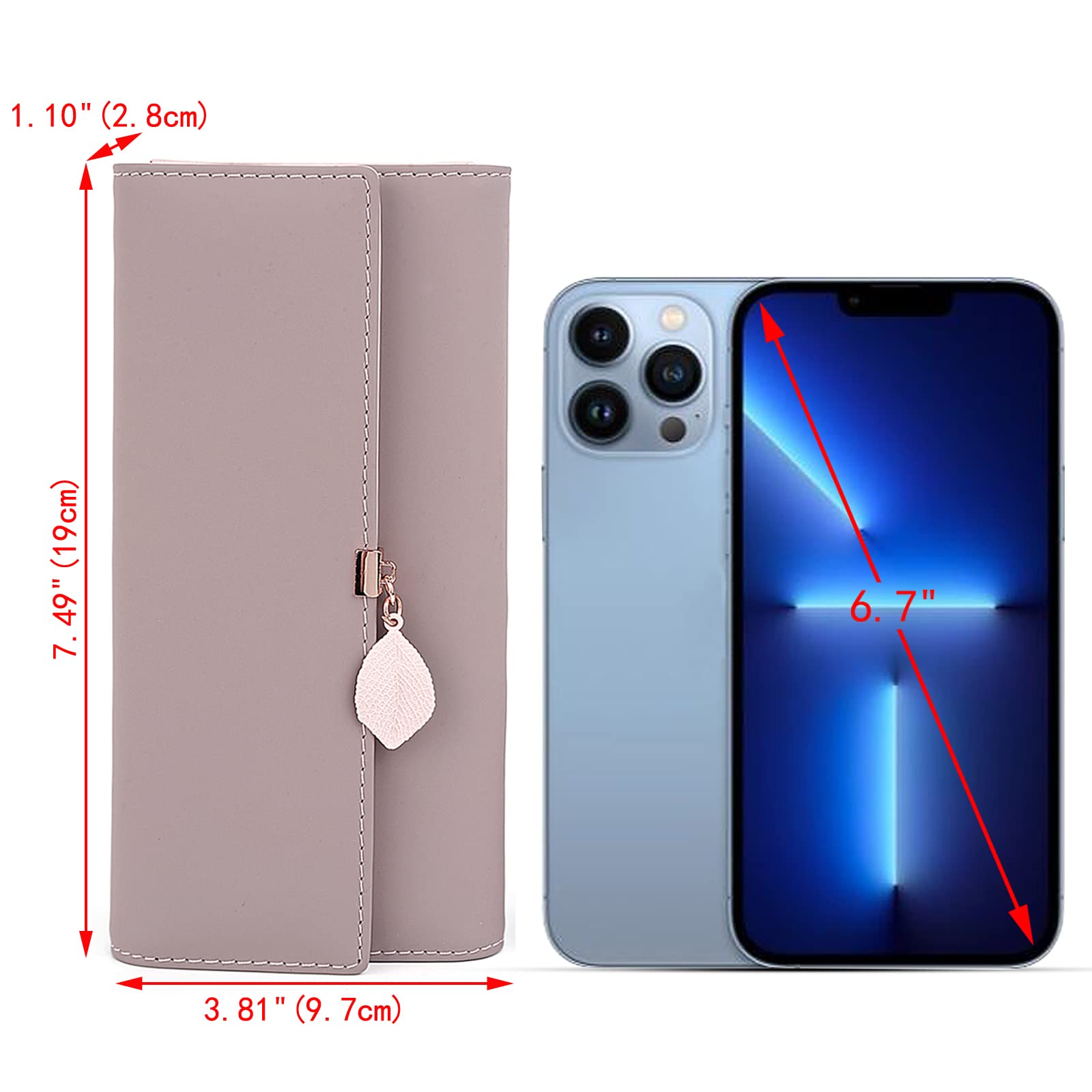 UTO RFID Blocking Wallet for Women - PU Leather Leaf Pendant Card Holder with Zipper Coin Purse | Phone & Checkbook Organizer | Perfect for Travel, Shopping & Everyday Use