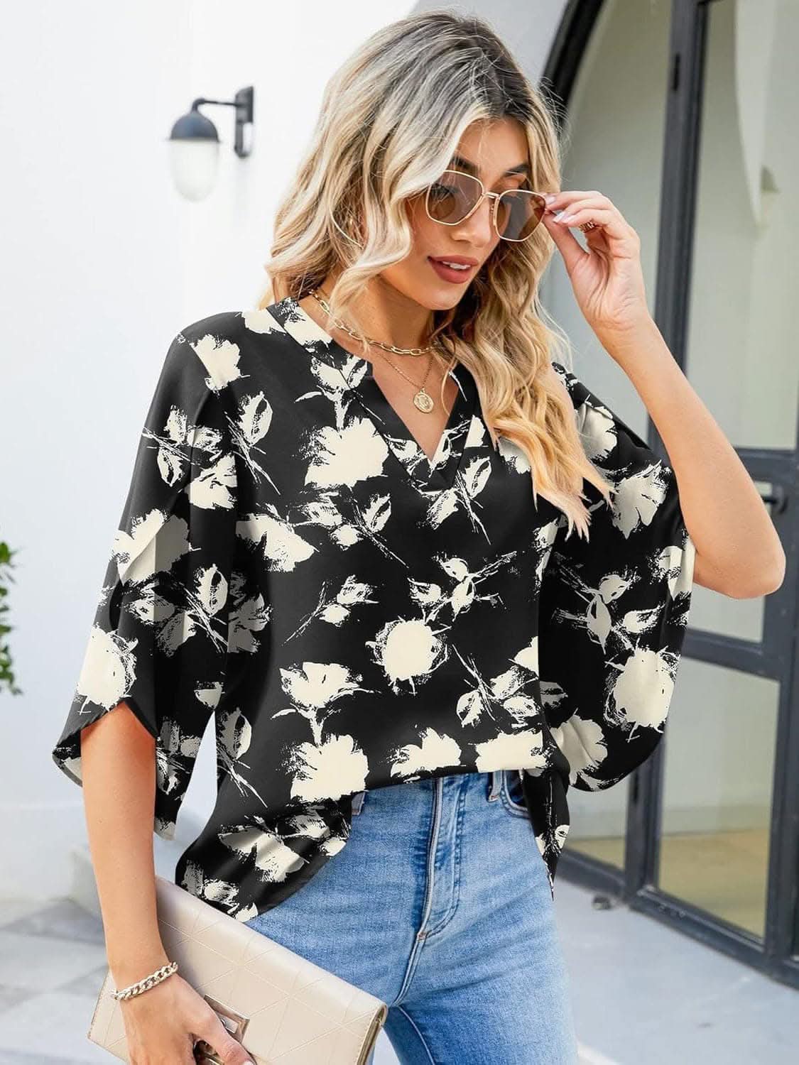 Stylish Notched Sleeve Blouse for Women - Trendy Office & Party Wear - Perfect for Work, Date Night & Special Occasions