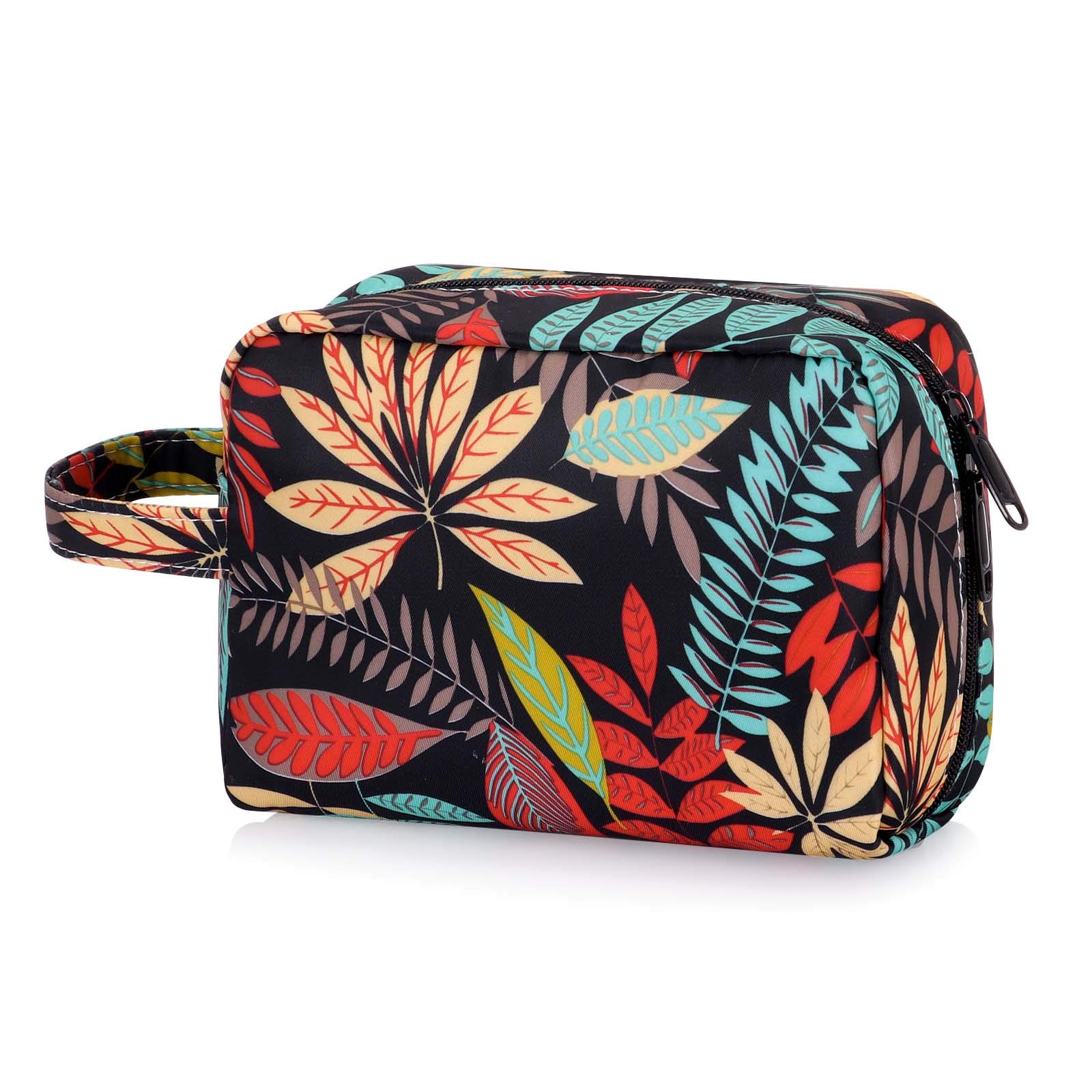 HUAANEGL Floral Cosmetic Bag for Women - Waterproof Travel Toiletry Organizer with Zipper, Makeup Pouch Purse for Daily Use, Gym, Vacation & Business Trips