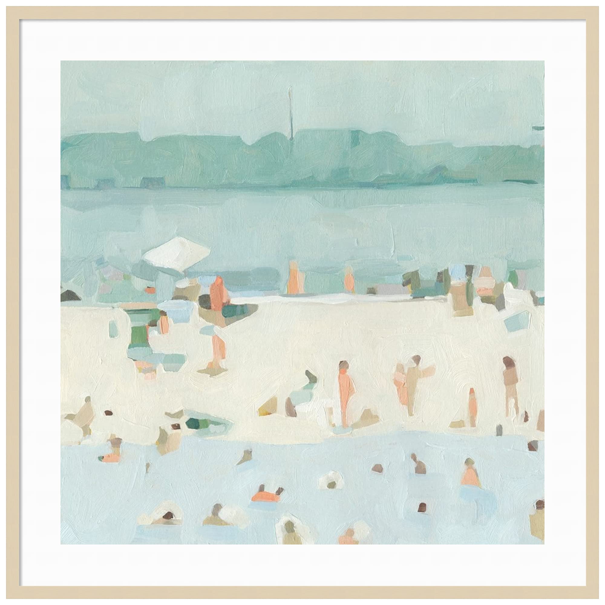 Emma Scarvey Sea Glass Sandbar I Framed Wall Art Print - 41x41 Inches, Svelte Natural Wood Frame - Coastal Home Decor for Living Room, Bedroom & Office