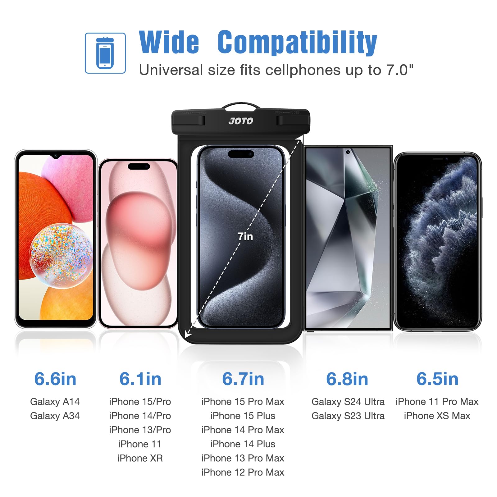 JOTO IPX8 Waterproof Phone Pouch - Universal Waterproof Dry Bag Case for iPhone 15/14/13/12/11 Pro Max/XS/XR/X/8 & Galaxy S23/S22/S21/S20/Pixel (Up to 7