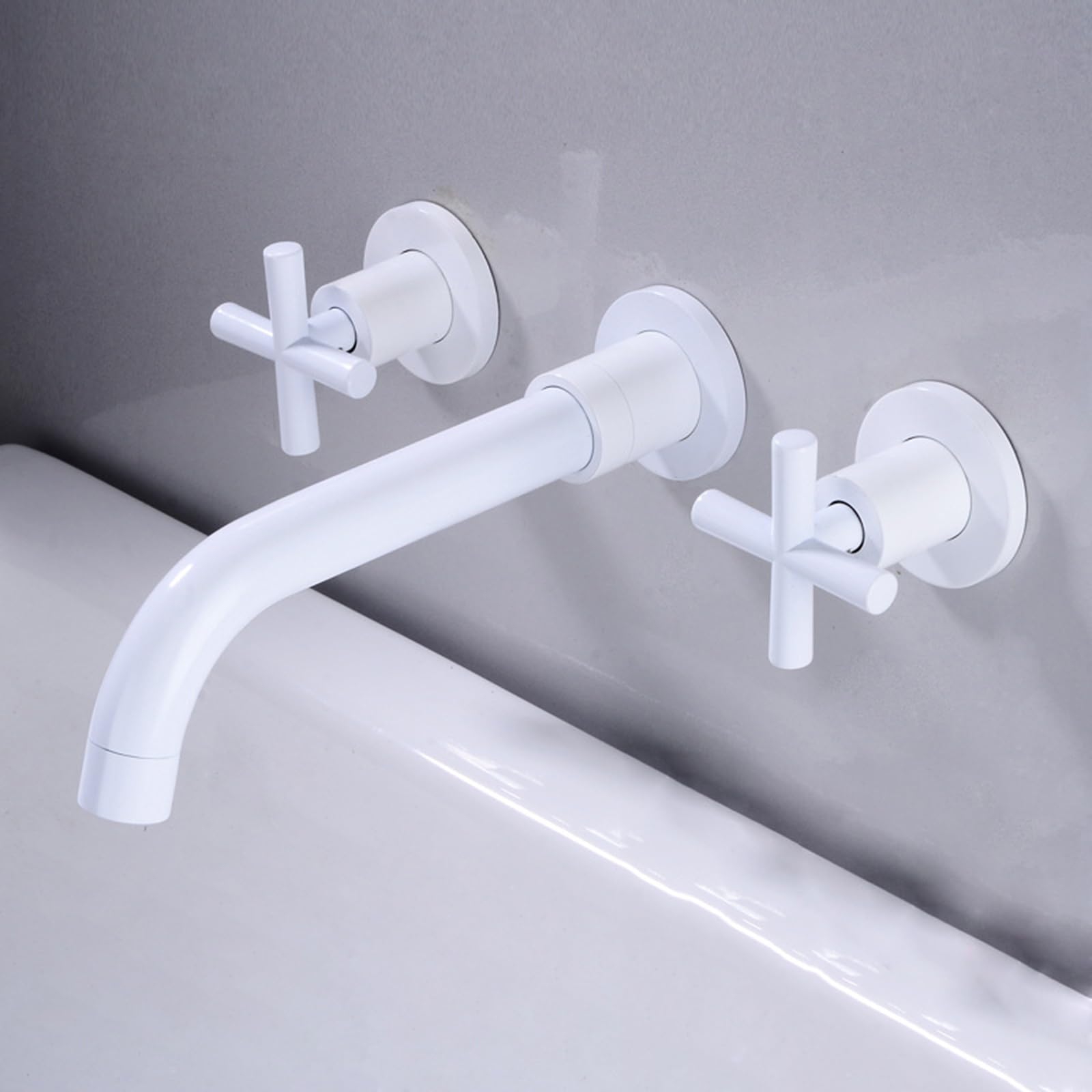 Antique Brass Wall-Mounted Basin Mixer Tap - One-Piece Swivel Bathroom Sink Faucet by XIAOXSIO in White - Perfect for Vintage & Farmhouse Style Bathrooms