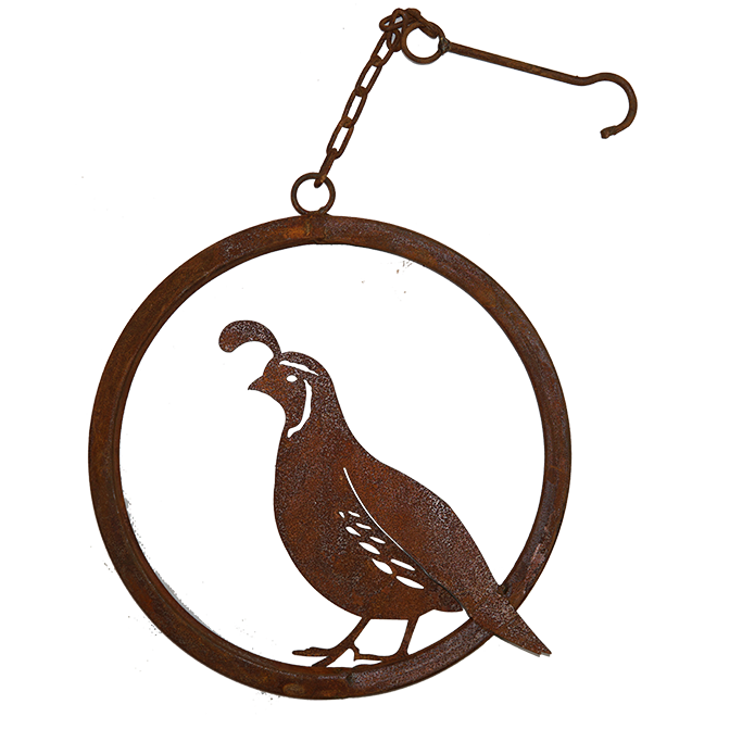 W3446 Vintage Rusted Quail Ring - Unique Garden Art Decor for Outdoor Patio, Yard, and Rustic Home Landscaping