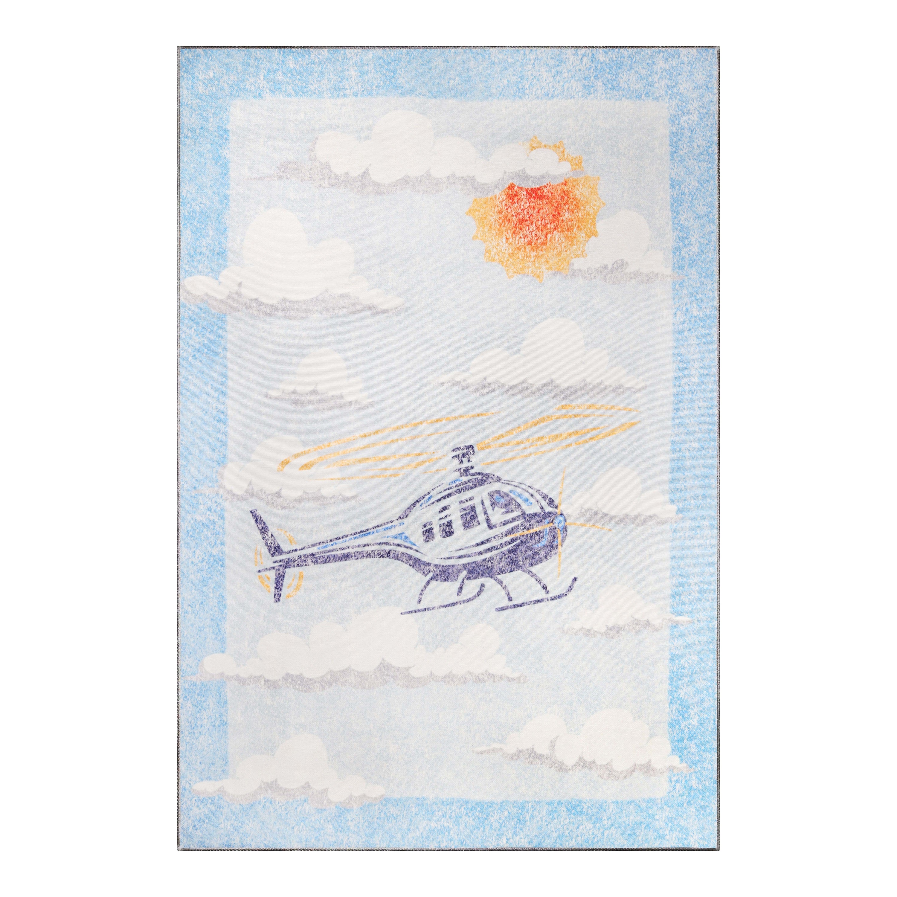 Non-Slip Helicopter Pattern Kids Playroom Rug - Soft & Safe Floor Mat for Nursery, Bedroom, and Play Areas