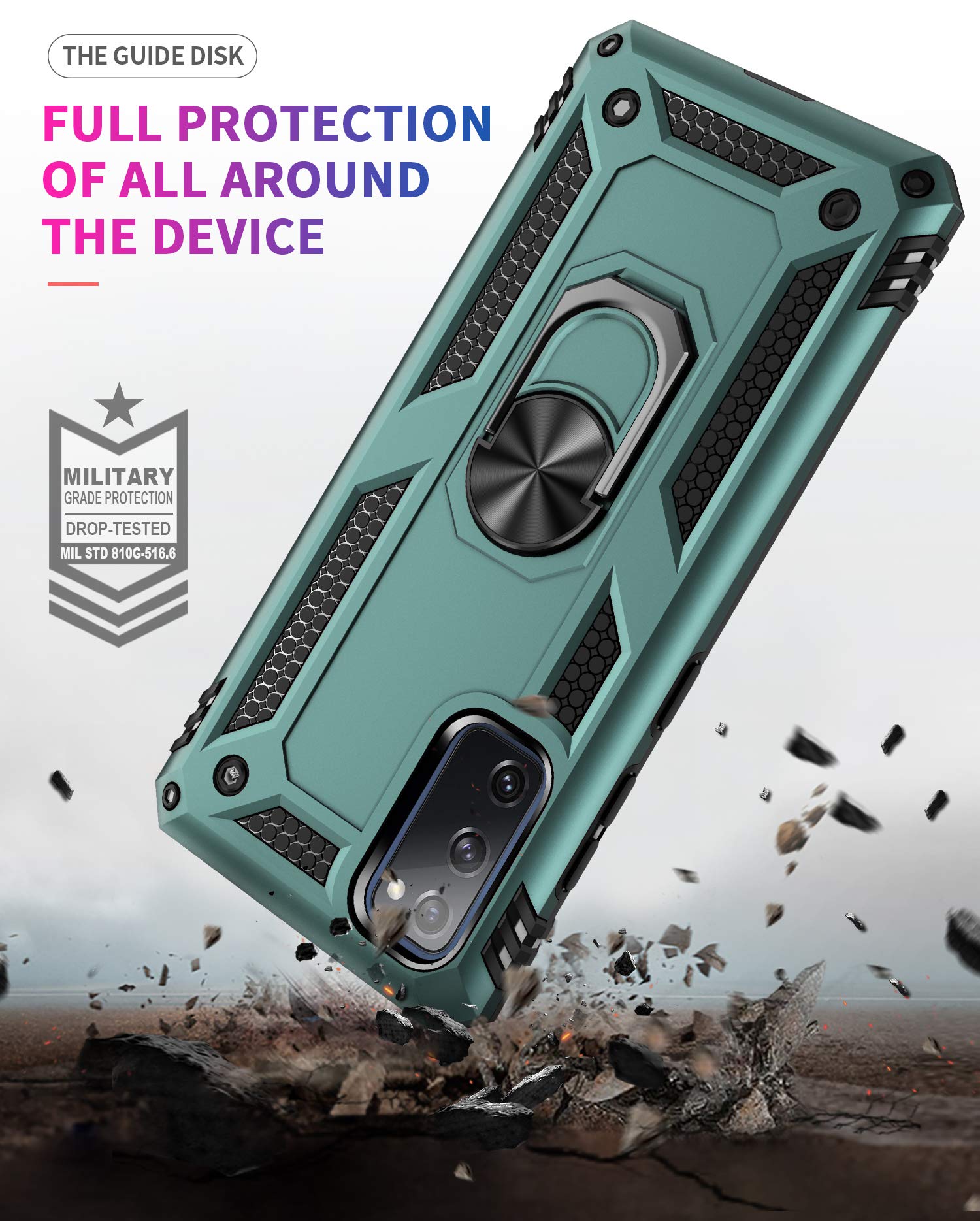 Military Grade Heavy Duty Samsung Galaxy S20 FE Phone Case with Stand Ring & Magnetic Car Mount - Teal | Shockproof Protection for Work, Travel & Outdoor Activities