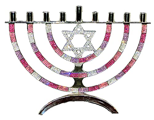 Sparkling Custom Crystal Menorah Hanukkah Candle Holder - Elegant Pink Bling Decor for Jewish Holiday, Home & Party Celebration