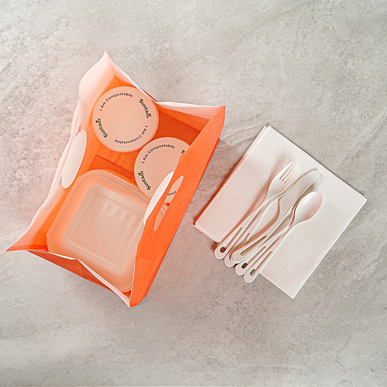 Eco-Friendly Rectangle Tangerine Orange Paper Take Out Bags with Handles - 11 x 7 x 11 Inches (100 Count) - Perfect for Restaurants, Cafes & Catering Businesses