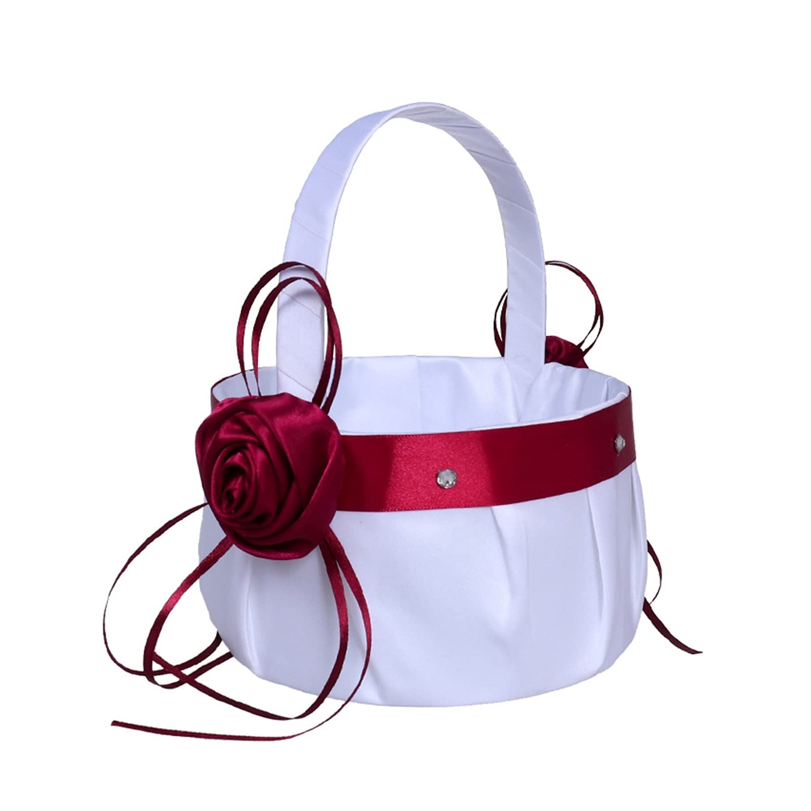 1Pc Wedding Flower Basket Ring Pillow - Bride's Ceremony Ring Holder for Wedding Party Decorations (White Floral Design) - Perfect for Church Weddings, Garden Ceremonies & Reception Decor