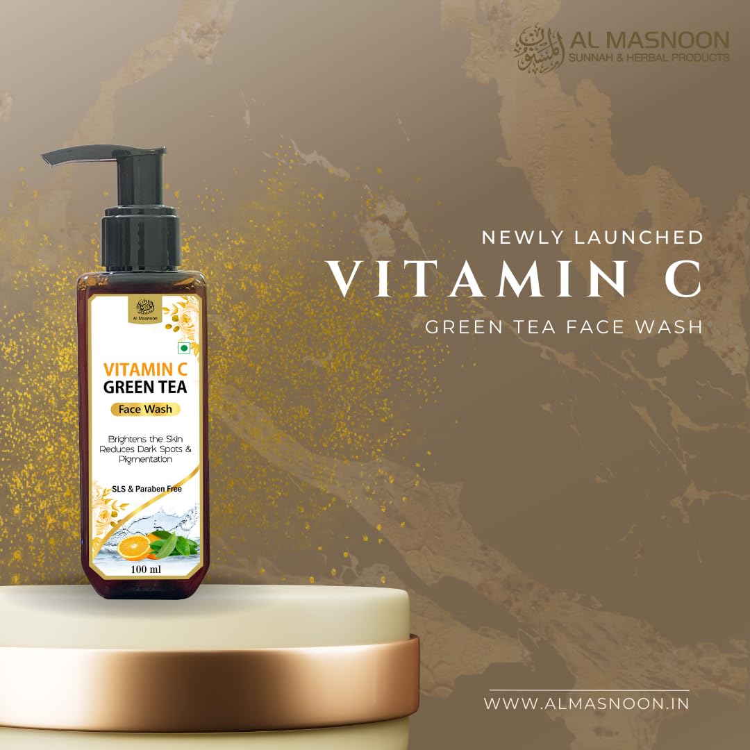 AL MASNOON Vitamin C & Green Tea Face Wash - Brightening Cleanser for Glowing Skin, SLS & Paraben Free, 100ml (Pack of 1) | Perfect for Morning & Night Skincare Routine