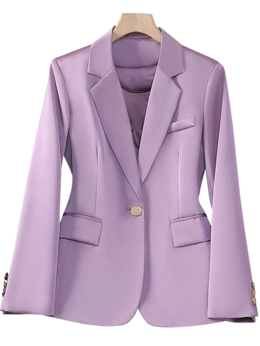 Women's Satin Blazer - Office Notched Slim Coat with Long Sleeves & Single Button Jacket | Perfect for Business Meetings, Workwear & Formal Occasions