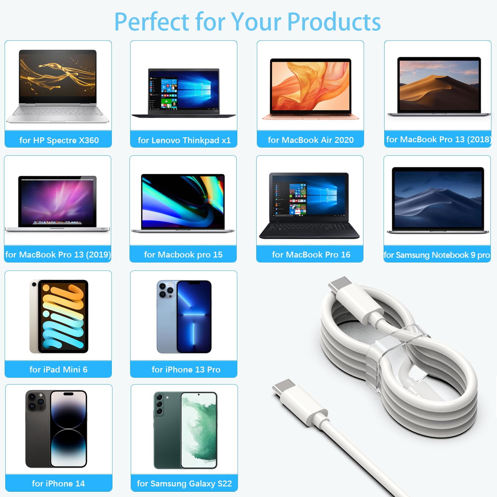 100W USB C to C Charger Cable (2-Pack, 2m) - Fast Charging Type-C Cable Compatible with iPhone 15/15 Pro/15 Pro Max, iPad Pro/Air, MacBook Pro/Air, Samsung Galaxy S23+/S22 Ultra - Perfect for Home, Office & Travel Charging