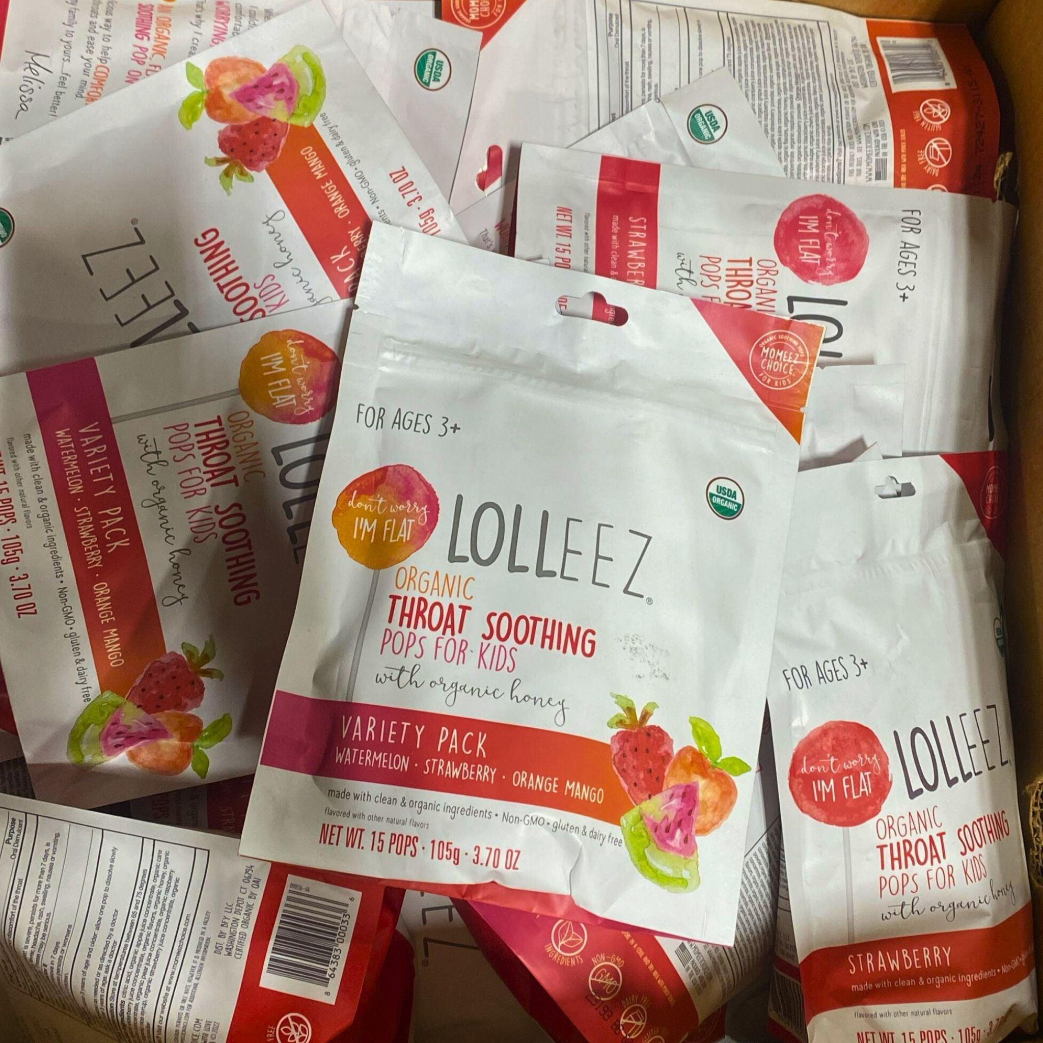 Organic Throat Soothing Lollipops for Kids - LOLLEEZ Sugar-Free Flat Pops (30 Pack) - Perfect for Cough Relief, School Snacks & Travel Treats