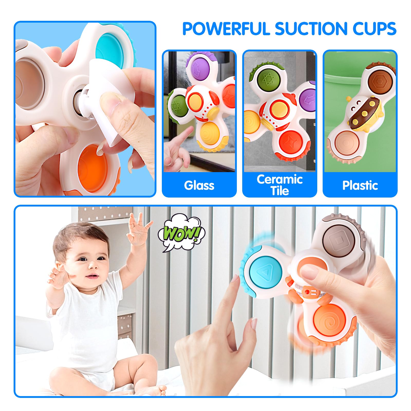 ZWYOIUG Suction Cup Spinner Toys for Toddlers 1-3 Years - 3 Pack Educational Spinning Bath Toys for Babies 12-24 Months | Sensory Learning Toys for Boys & Girls | Perfect for Bathtime Fun, Sensory Play & Early Childhood Development