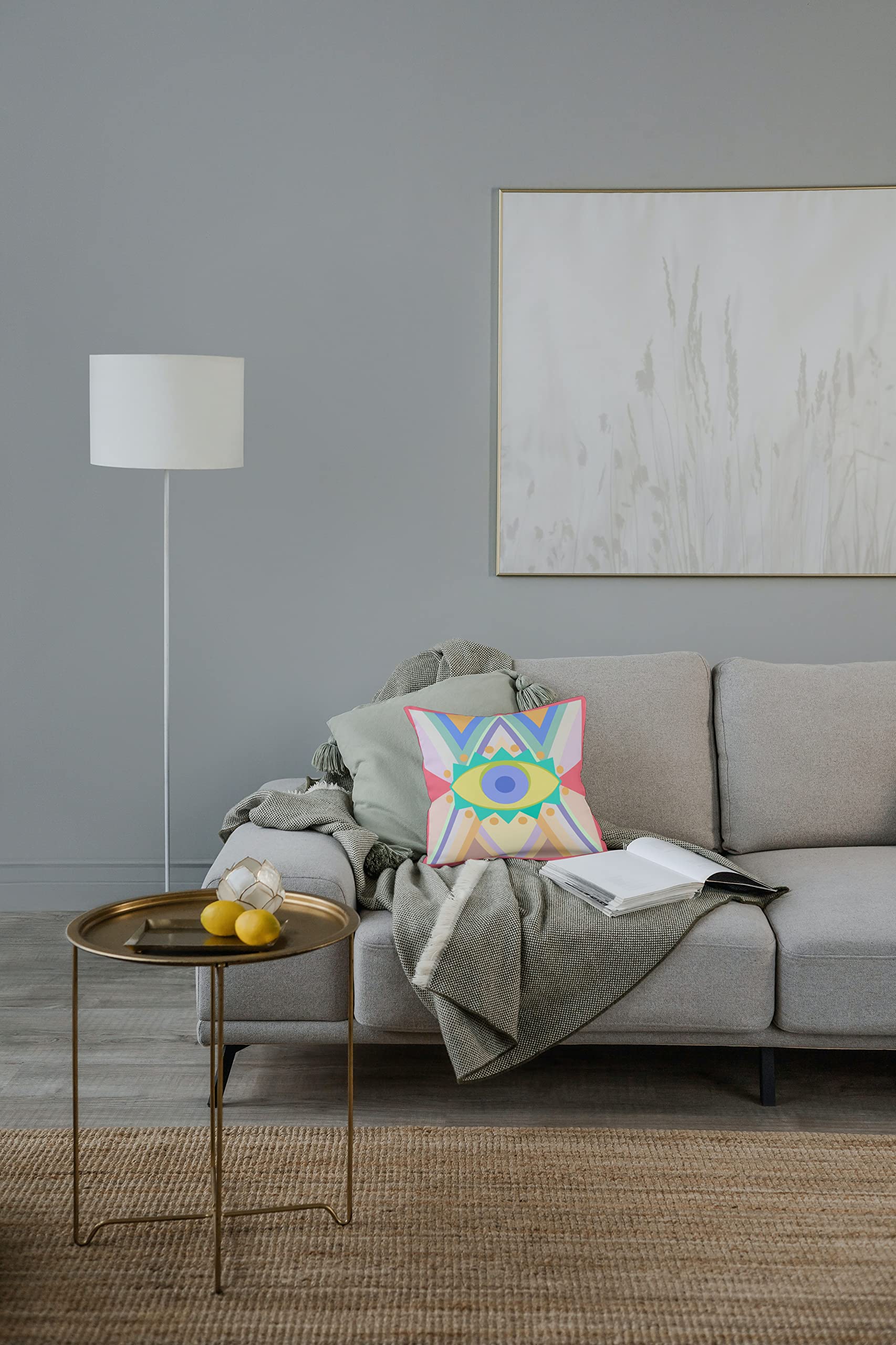 Boho Pillow Cover - Daphne & Sugar Decorative Throw Pillow Case with Turkish Evil Eye Design, Modern Farmhouse & Bohemian Home Decor for Living Room, Bedroom, or Nursery