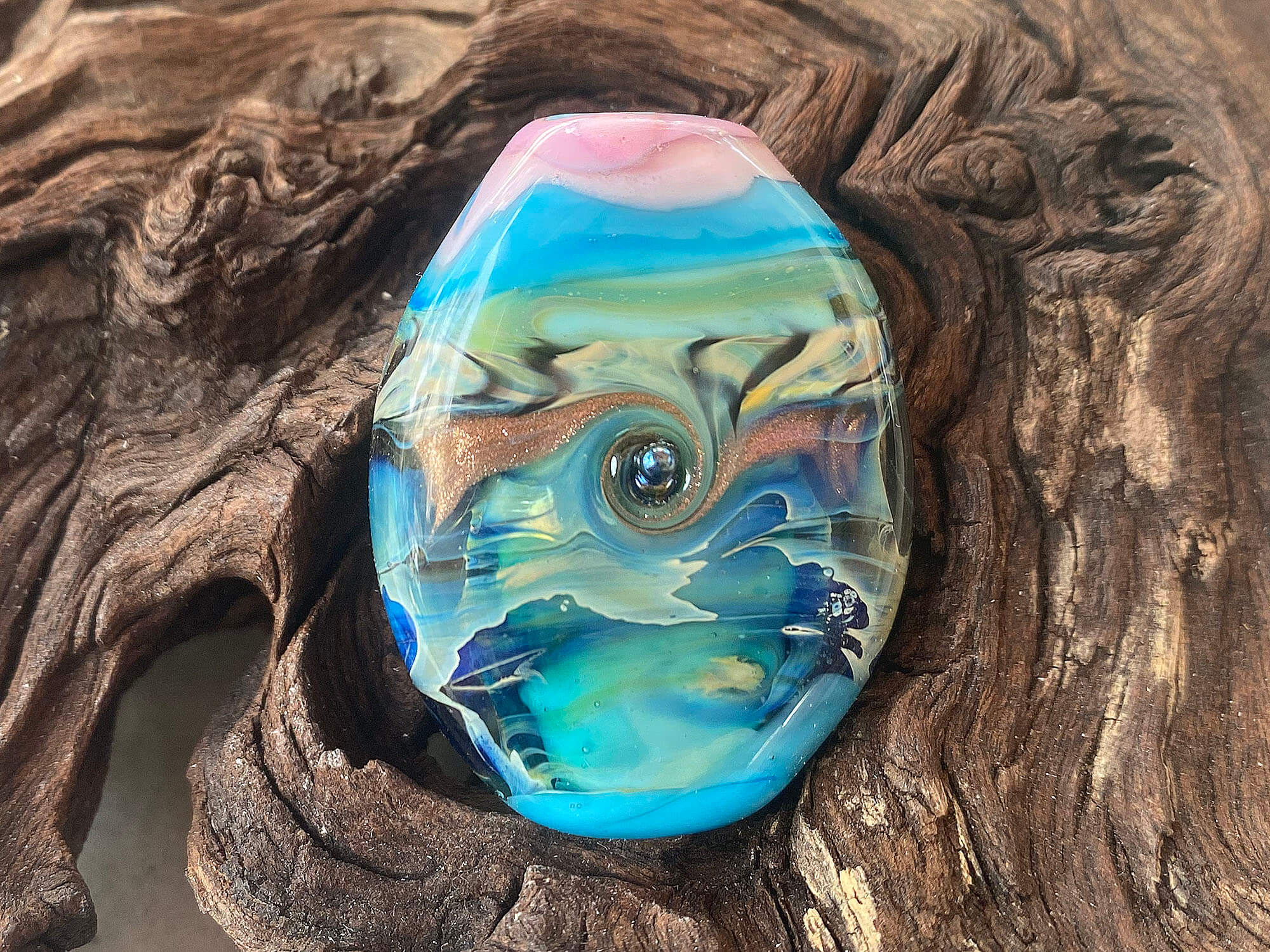 Handmade Turquoise Blue Organic Lampwork Glass Focal Bead for Jewelry Making - Perfect for Necklaces, Bracelets, and DIY Craft Projects