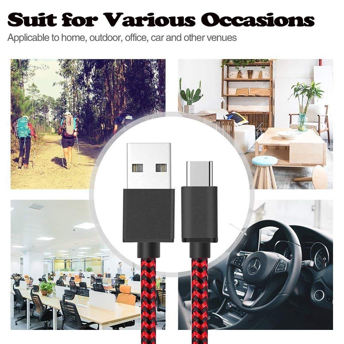 5-Pack 6FT/10FT USB-C Charging Cables for PS5 Controller, Xbox Series X/S, DualSense Wireless Controller - Fast Charging Power Cord Replacement for Gaming Accessories | Perfect for Home, Office & Travel Use
