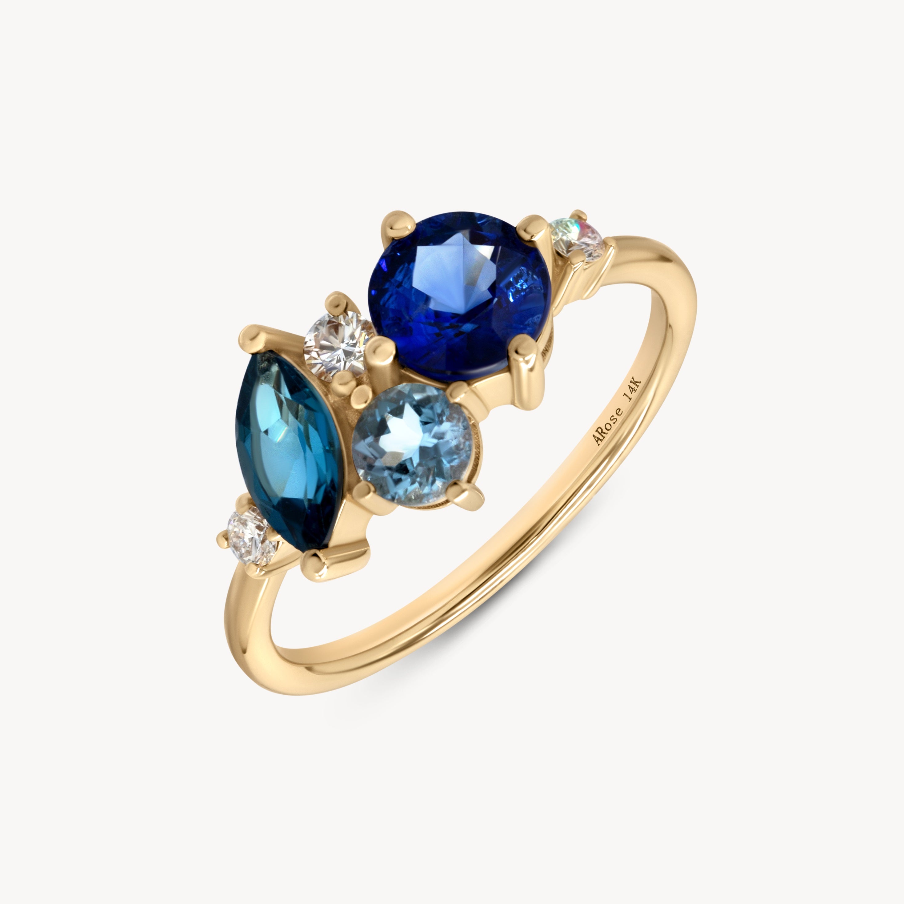 Stunning Large Ocean Starry Cluster Ring for Women - Elegant Blue Gemstone Statement Jewelry for Parties, Weddings & Special Occasions