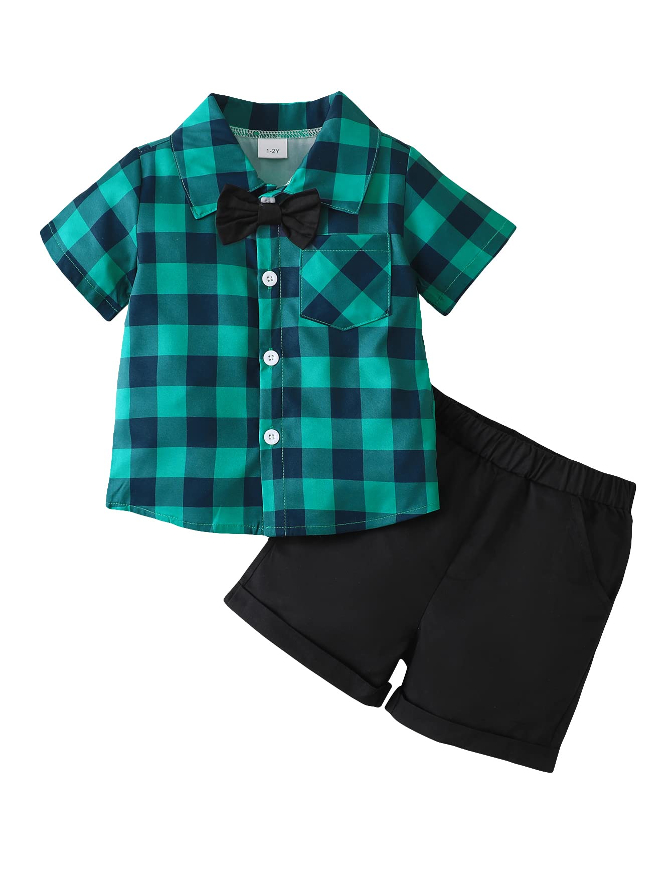 Toddler Baby Boy Clothes Set - Plaid Shirt & Shorts Outfit with Bowtie | Summer Formal & Casual Suits for Boys | Perfect for Parties, Photos & Daily Wear