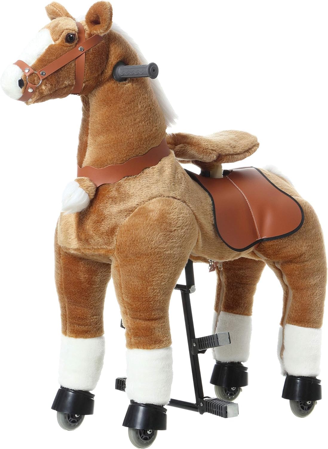 Premium Plush Ride-On Horse Toy for Kids Ages 6-14 | Walking Horse with Wheels | Brown Stuffed Animal Toy (31.5