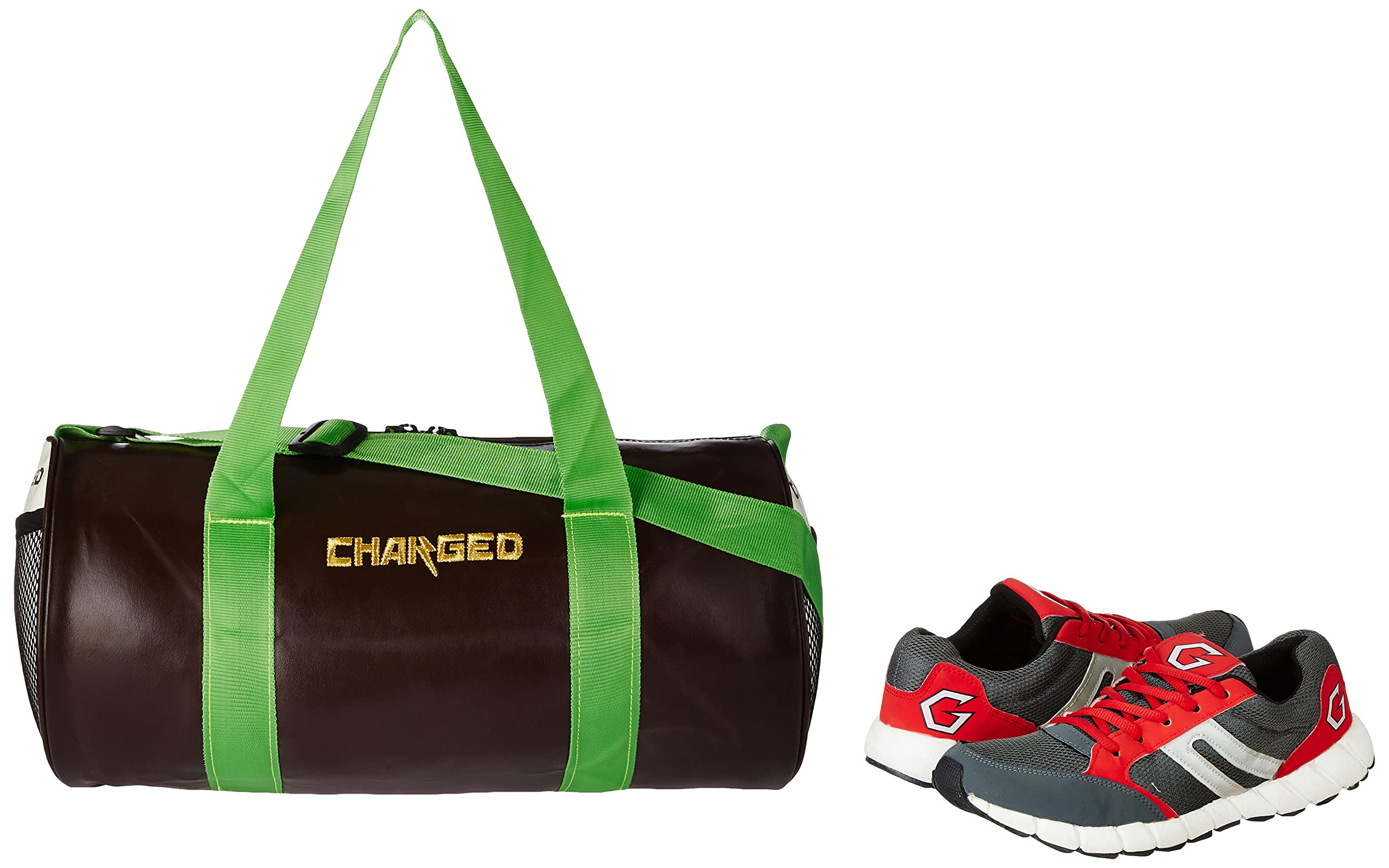 Charged Sports Bag by Adena Brown with Gowin Sports Training Shoes NX-2 in Grey/Red - Size 6 | Perfect for Gym, Running & Athletic Training
