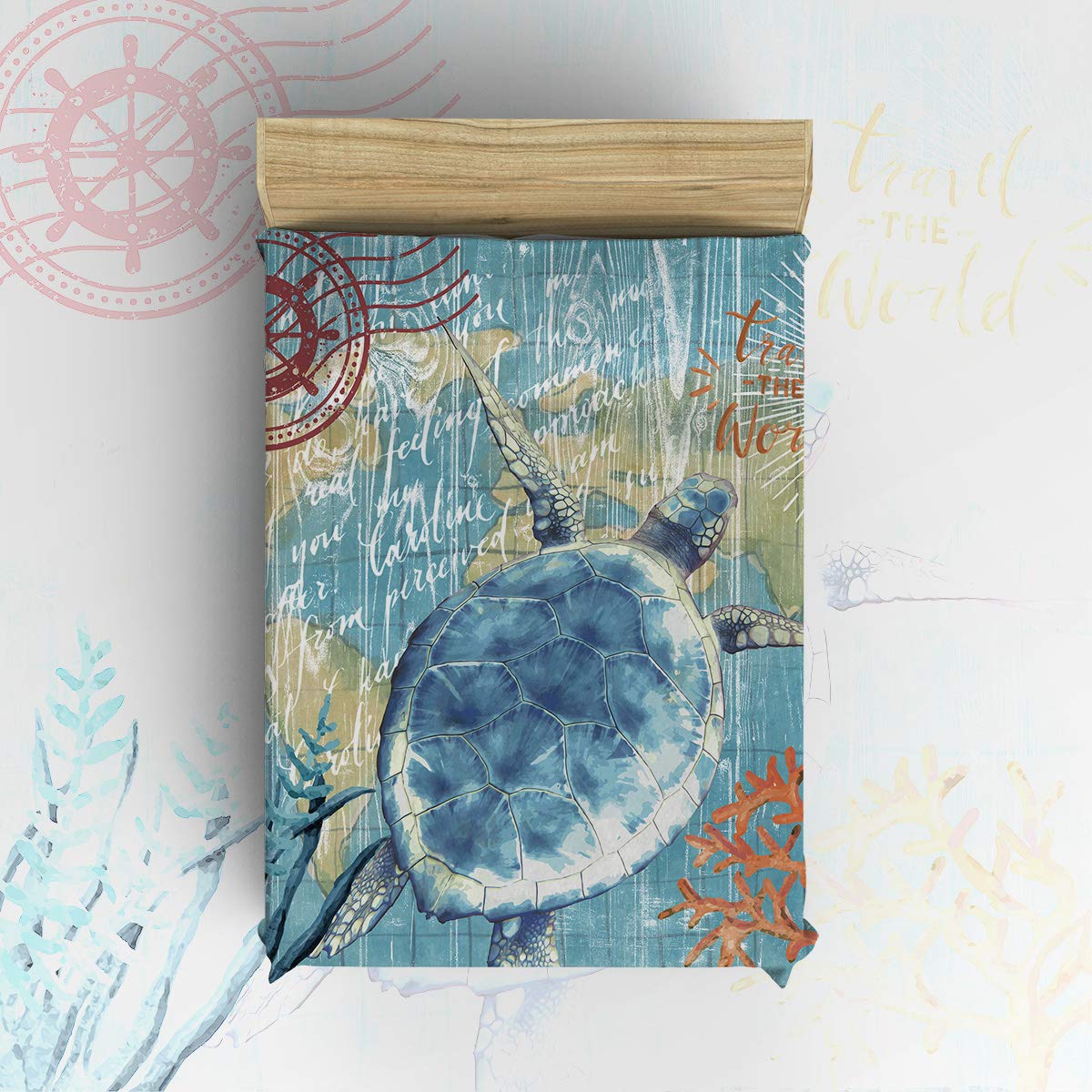 Premium Ultra Soft Microfiber Plush Throw Blanket - Twin Size (39x49 Inches) Nautical Sea Turtle Design - Cozy All-Season Blanket for Kids & Adults - Perfect for Bed, Sofa, Travel and Gift Giving