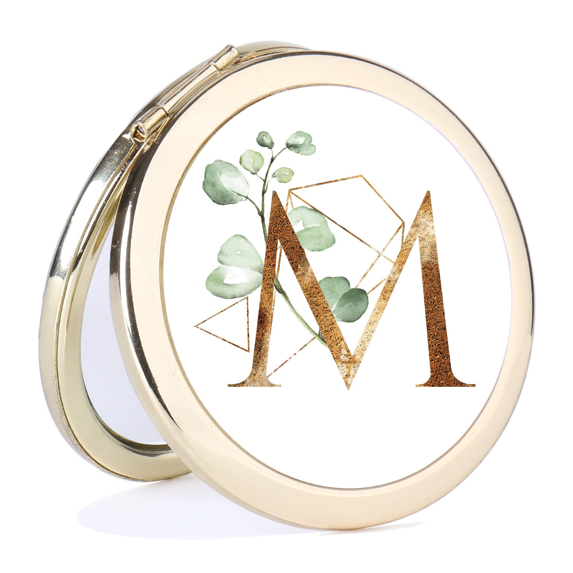 Personalized Monogram Compact Mirror - Elegant Gold Pocket Mirror with Initial (Letter M) - Perfect Bridesmaid Gift, Bachelorette Party Favors & Travel Essential