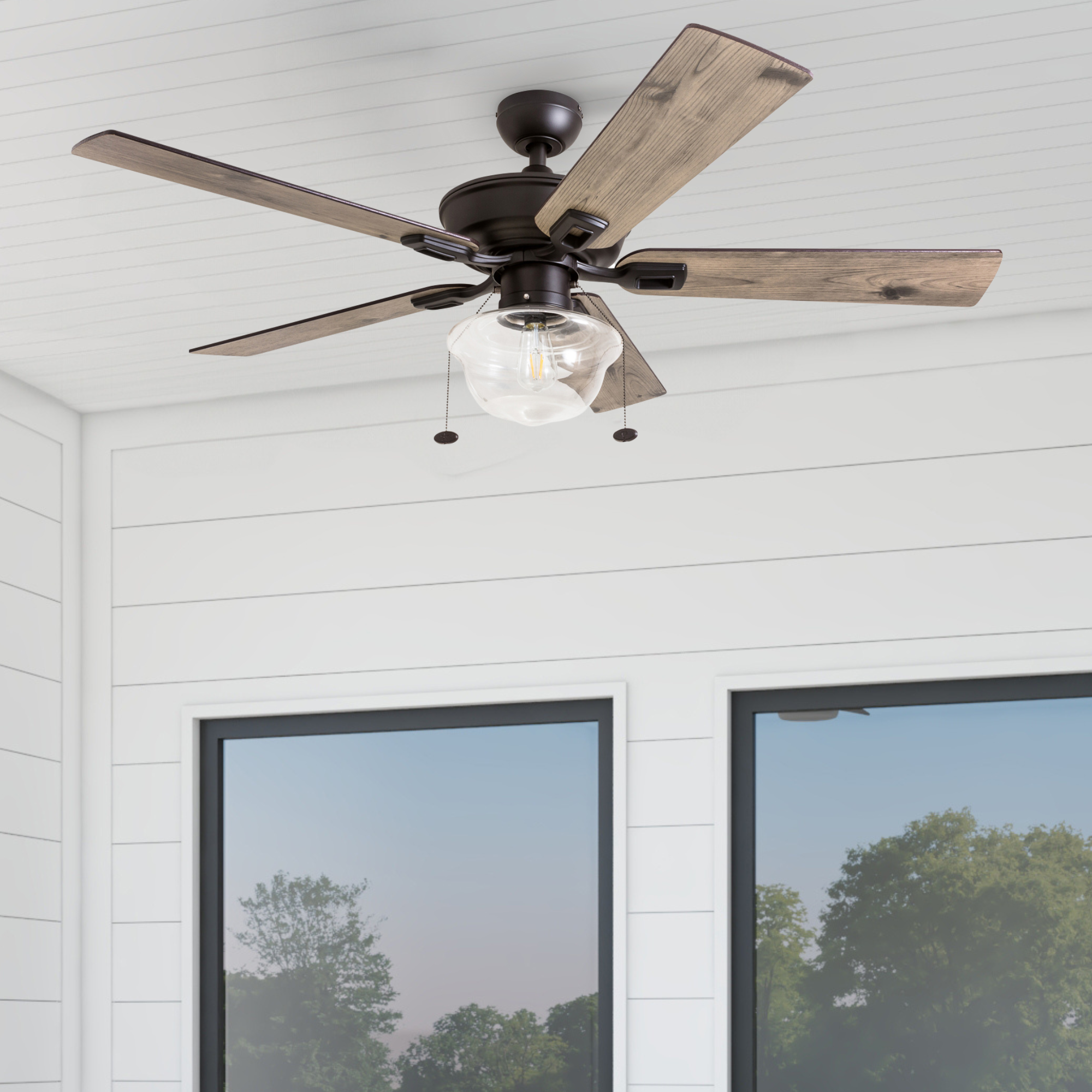 52 Inch Bronze Indoor/Outdoor Ceiling Fan with Pull Chain - Perfect for Living Rooms, Bedrooms, and Covered Patios