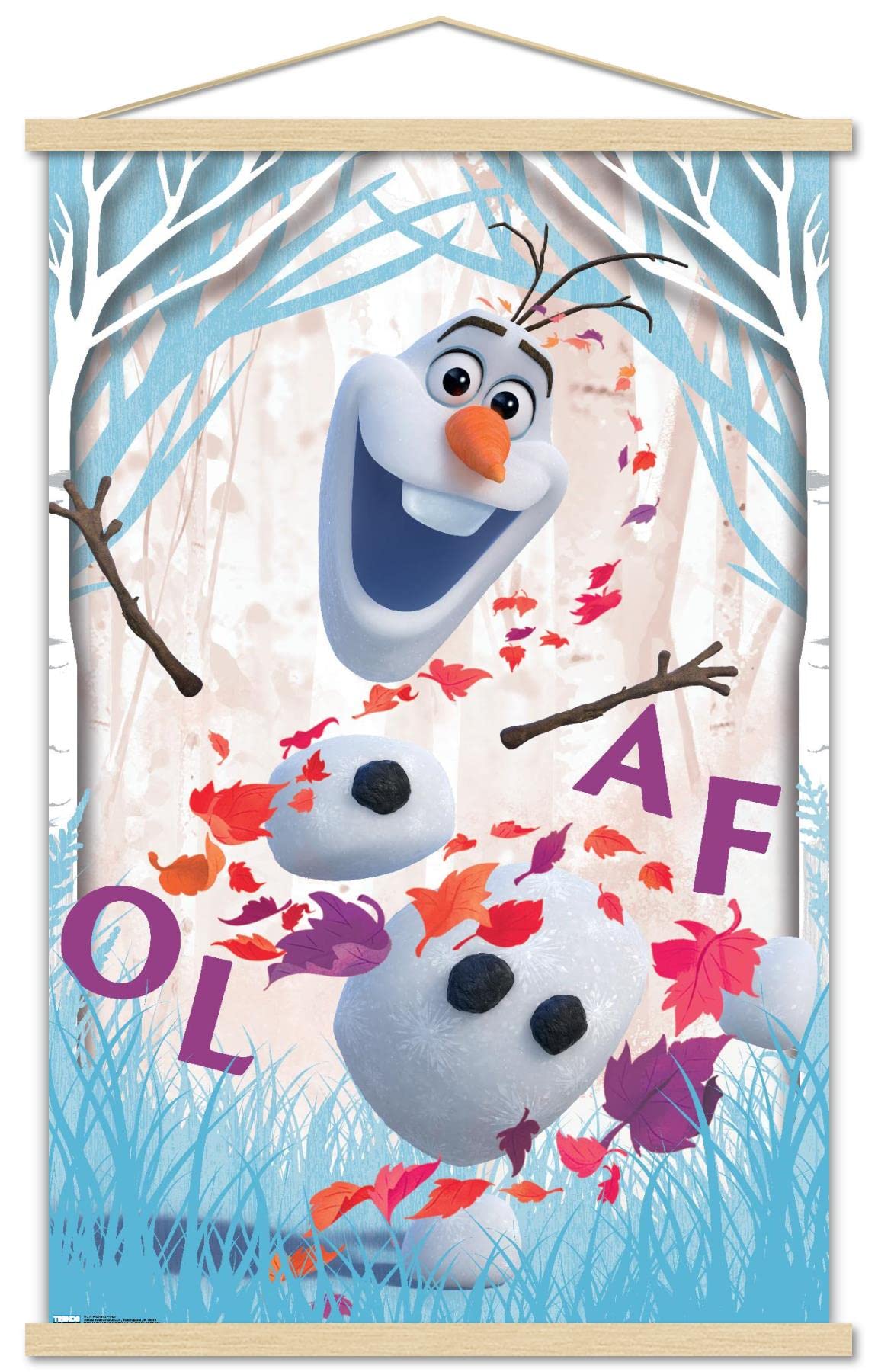 Disney Pixar Frozen 2 Olaf Wall Poster - 22.375x34 Inches Premium Print with Beechwood Hanger - Perfect for Kids Bedroom, Playroom & Disney Themed Decor
