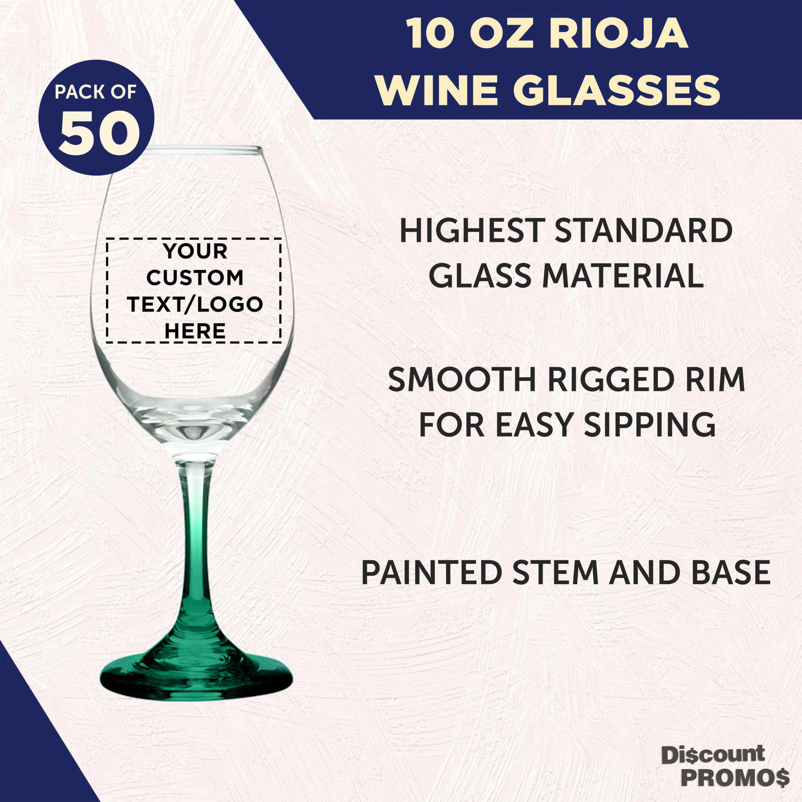 50-Piece Custom Rioja Wine Glasses Set - 10 oz Stemware with Colored Base | Personalized Bulk Glassware for Weddings, Parties, Bridal Showers & Birthday Gifts (Green) | Elegant Entertaining & Special Occasion Serving
