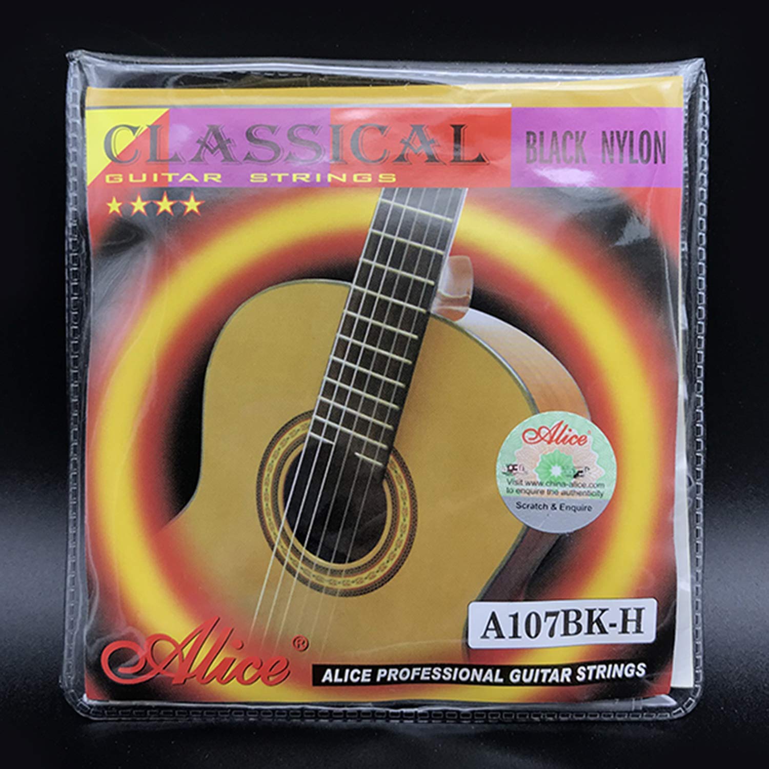 3 Sets Alice A107BK-H Black Nylon Gold Plated Guitar Strings - Classical Hard Tension (.0285-.044) for Acoustic Guitar - Perfect for Performances & Practice Sessions