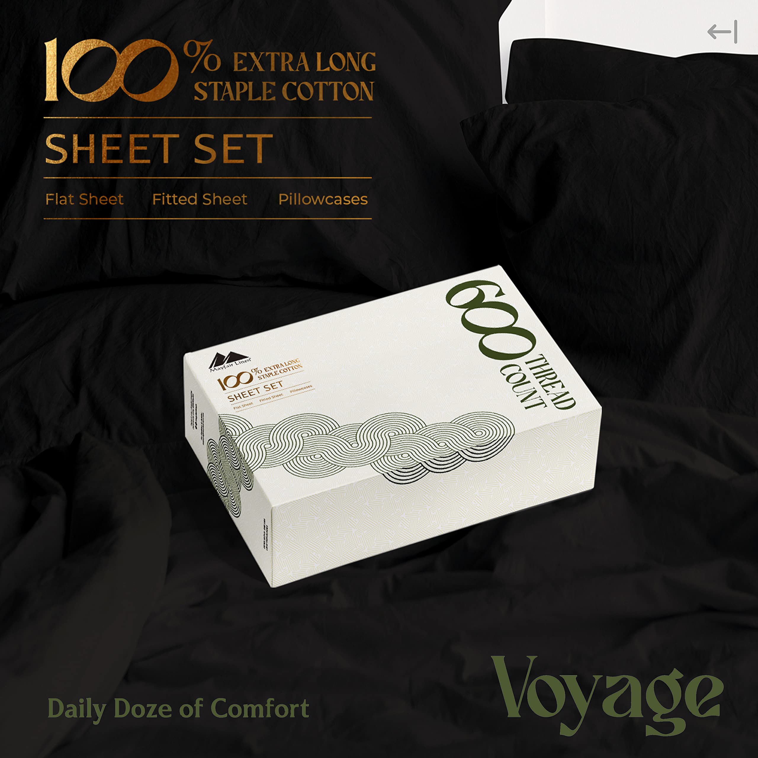 Mayfair Linen 100% Egyptian Cotton Twin Size Sheet Set - 3 Piece 600 Thread Count Luxury Bedding, Soft & Cooling Sateen Weave with 16
