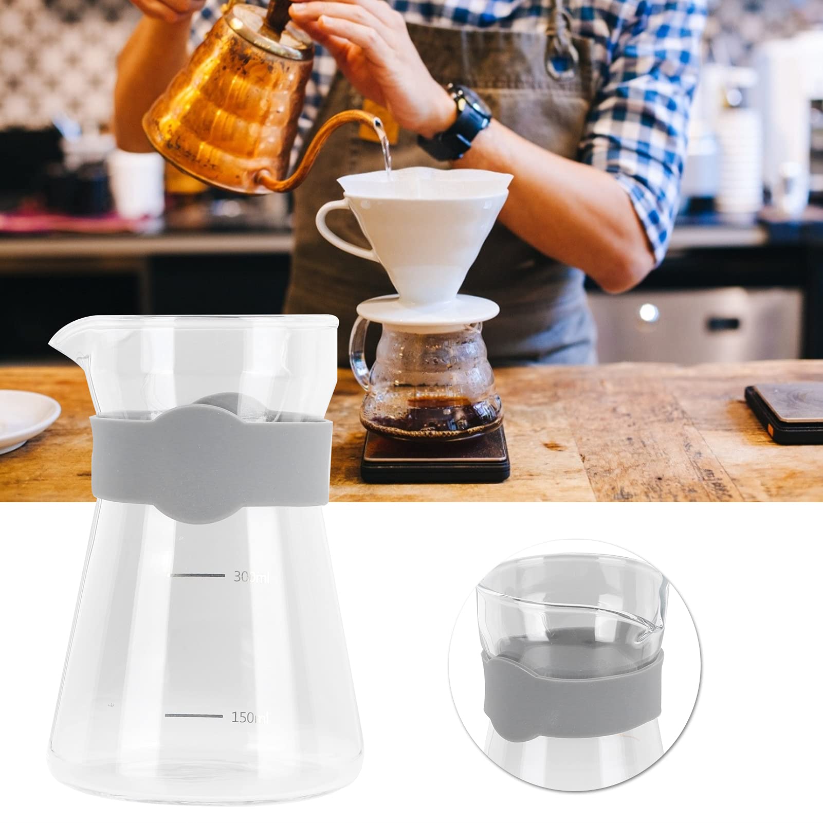 Premium Borosilicate Glass Pour Over Coffee Maker with Scale - Heat-Resistant Drip Kettle for Home & Cafe Brewing