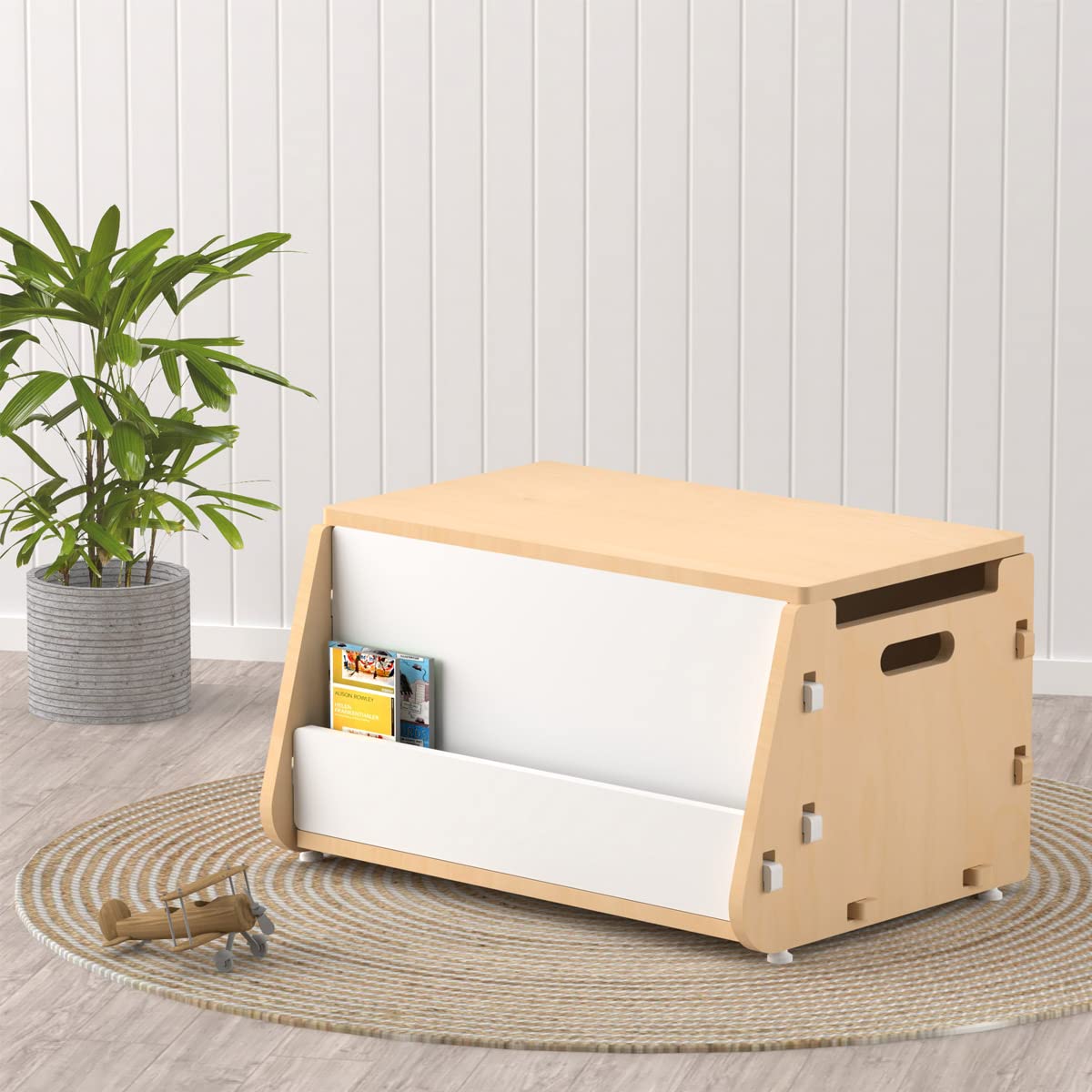 Eco-Friendly Wooden Toy Chest for Kids 2-7 Years | Montessori Inspired Toy Organizer with Book Display Shelf | Quick DIY Kids Furniture Storage Box | Perfect for Nursery, Playroom & Bedroom Organization (White)