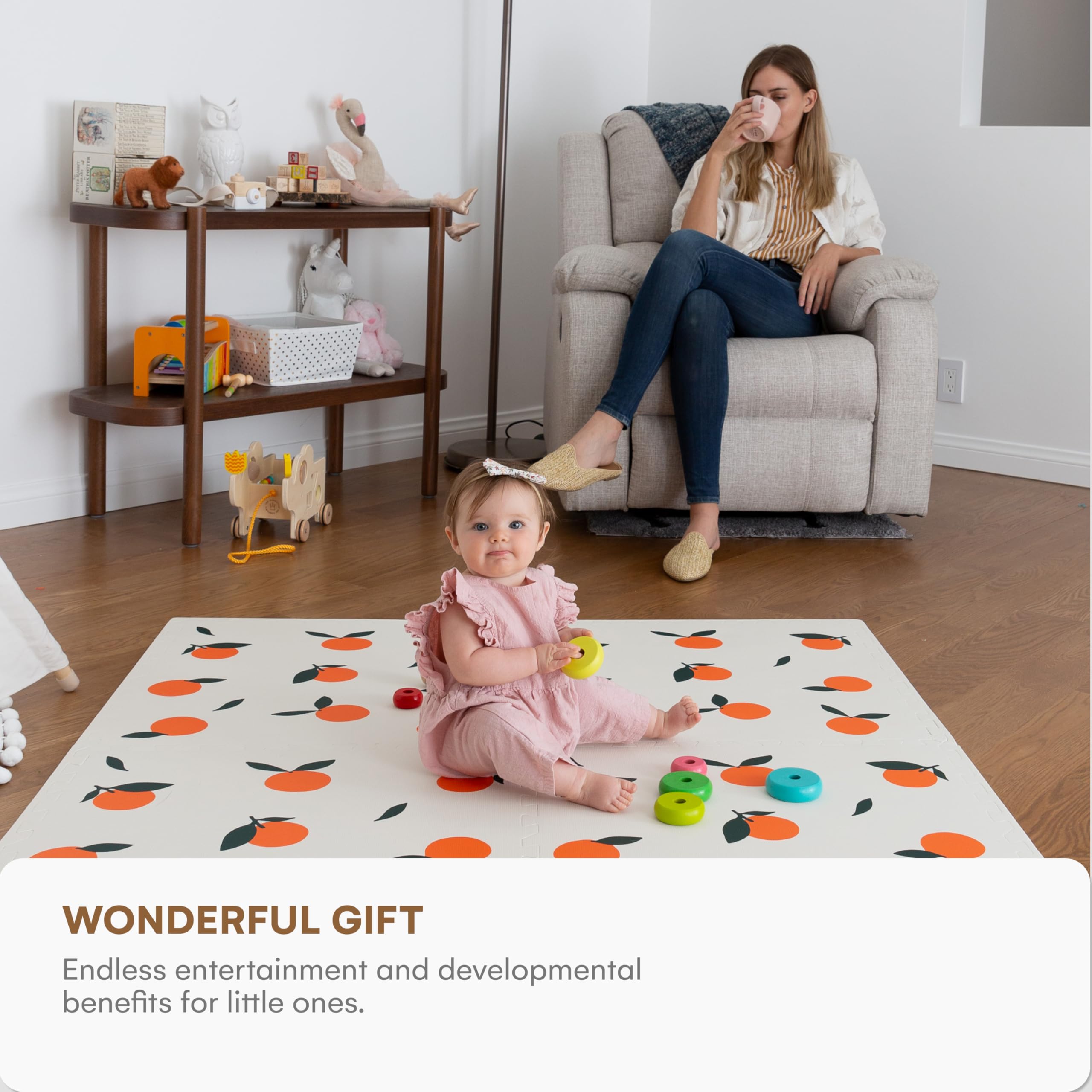 Non-Toxic Extra Large Baby Play Mat 72x48 Inches - Soft Interlocking Foam Floor Tiles for Infants, Toddlers & Kids | Safe Crawling & Play Area for Nursery, Daycare & Living Room (Orange)