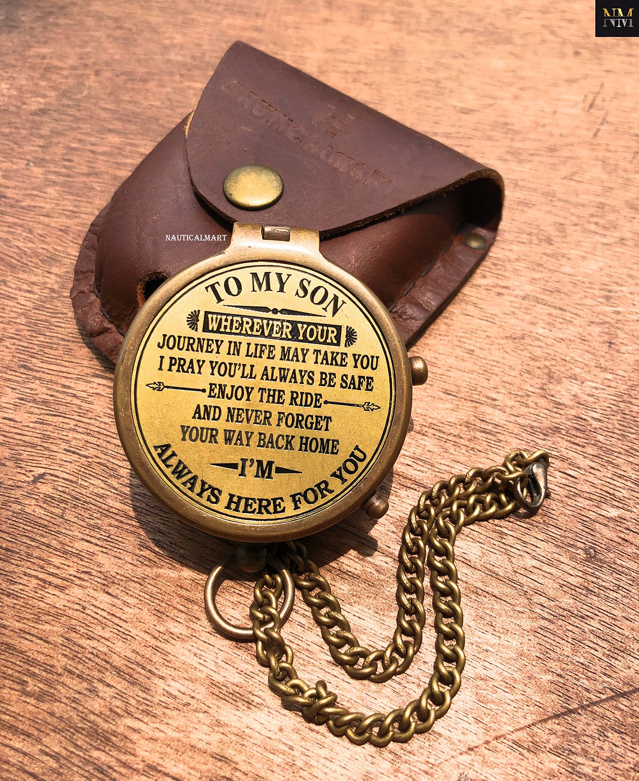 Engraved Brass Compass - Premium Nautical Gift for Son from Dad or Mom | Father-Son & Mother-Son Keepsake | Personalized with Leather Case | Perfect for Graduation, Birthday & Outdoor Adventures