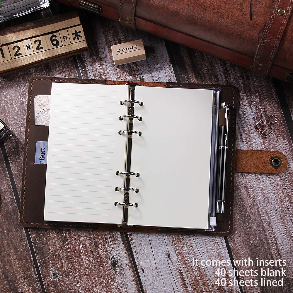 Handmade Genuine Leather Refillable Journal Notebook - A6 Size 6-Ring Binder Diary with Spiral Design, Brown Traveler Notebook for Writing & Sketching | Perfect Gift for Writers, Artists & Travel Enthusiasts