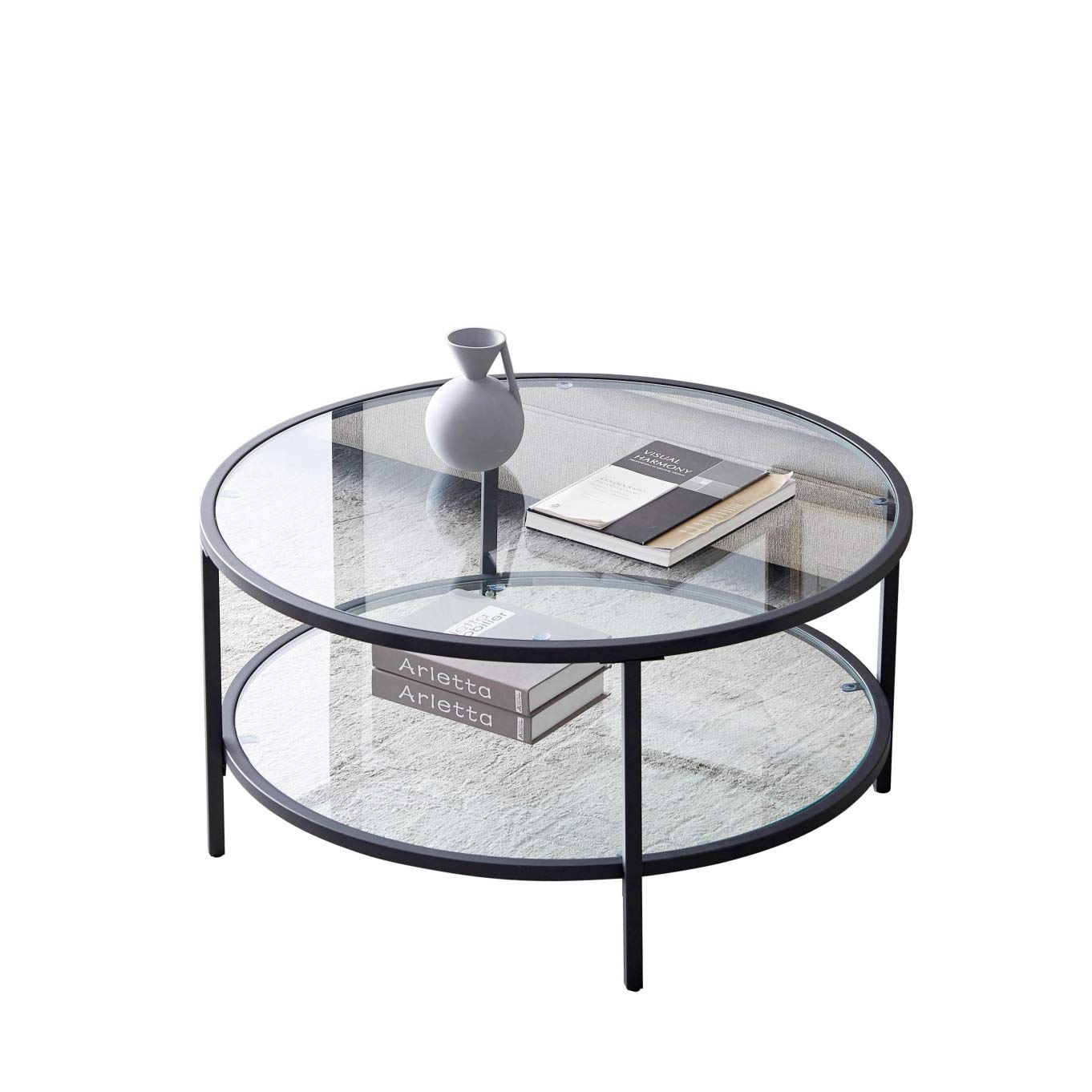 Modern Glass Coffee Table with Large Storage Shelf - Black | Stylish Living Room Centerpiece for Small Spaces & Home Decor