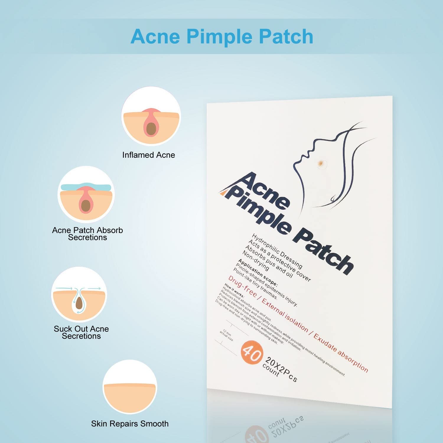 AVEDIA Acne Patches for Face - 40 Pcs Hydrocolloid Pimple Patches (12mm) for Overnight Spot Treatment | Clear Blemishes & Prevent Picking | Perfect for Travel & Daily Skincare Routine