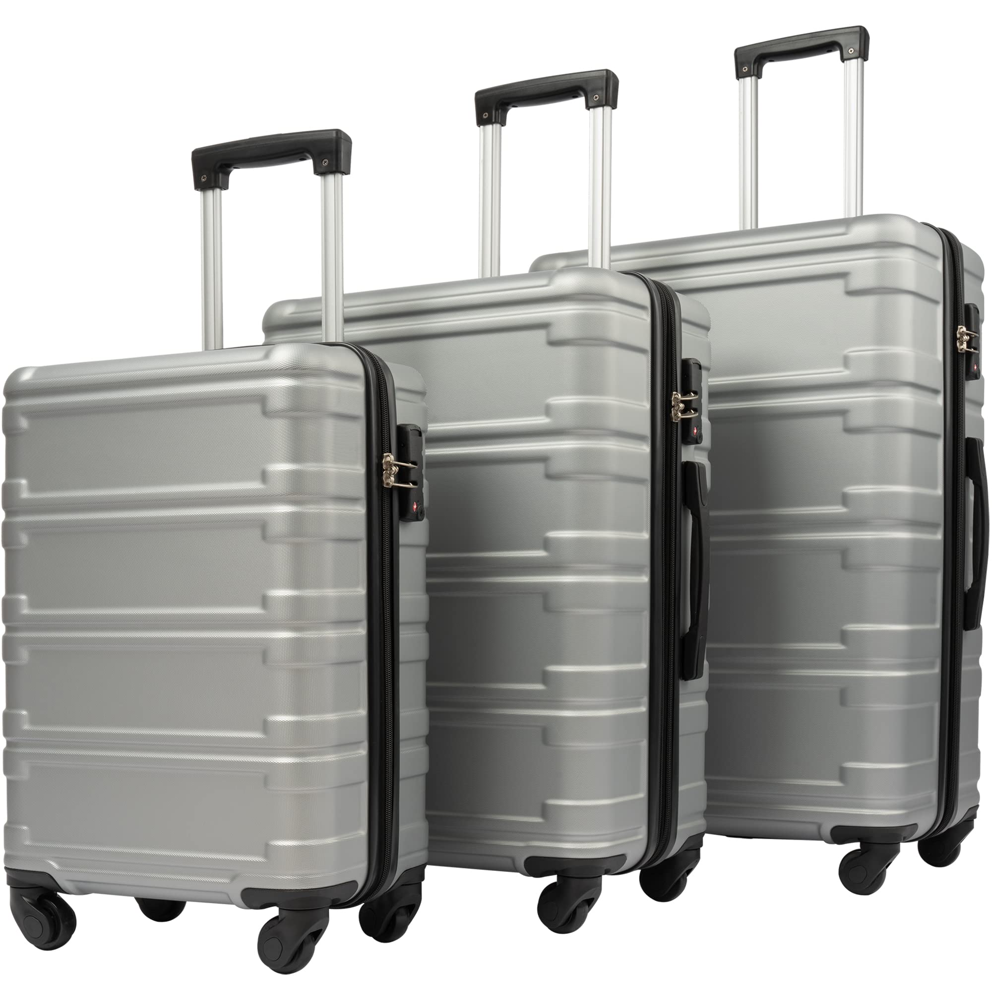 Expandable 100% ABS Durable 3-Piece Luggage Set with 4 Quiet Spinner Wheels & TSA Lock - Silver | Perfect for Business Travel, Family Vacations & International Trips